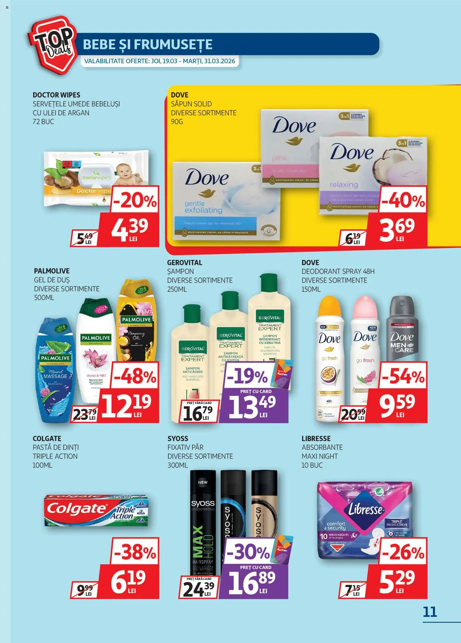 Catalog Auchan 19 - 30 Martie 2026 | Pagina 11 | Produse: Șampon, Săpun, Gel de duș, Șervețele umede