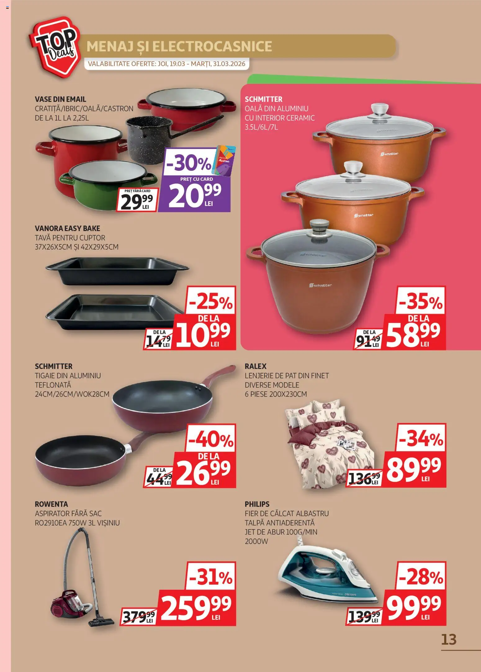 Catalog Auchan 19 - 30 Martie 2026 | Pagina 13 | Produse: Fier de călcat, Cuptor, Oală, Lenjerie de pat