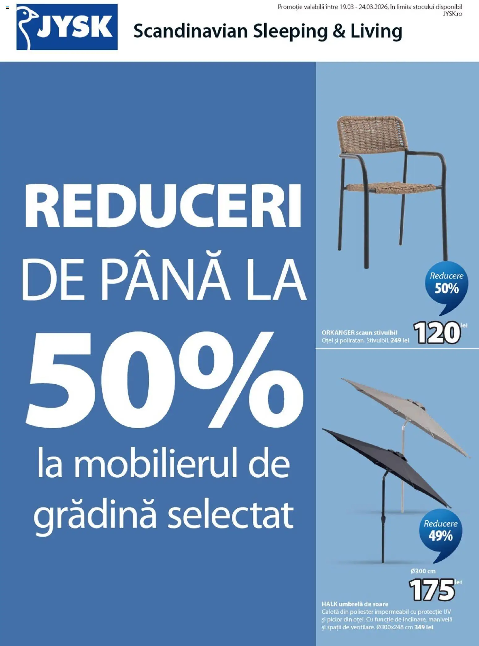 Catalog JYSK 19 - 23 Martie 2026 | Pagina 1 | Produse: Umbrelă, Scaun