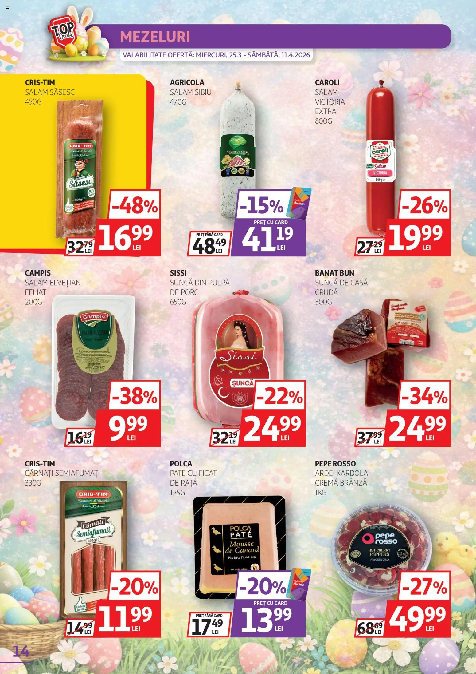 Catalog Auchan 25 Martie - 10 Aprilie 2026 | Pagina 14 | Produse: Ardei, Salam, Șuncă, Cârnați
