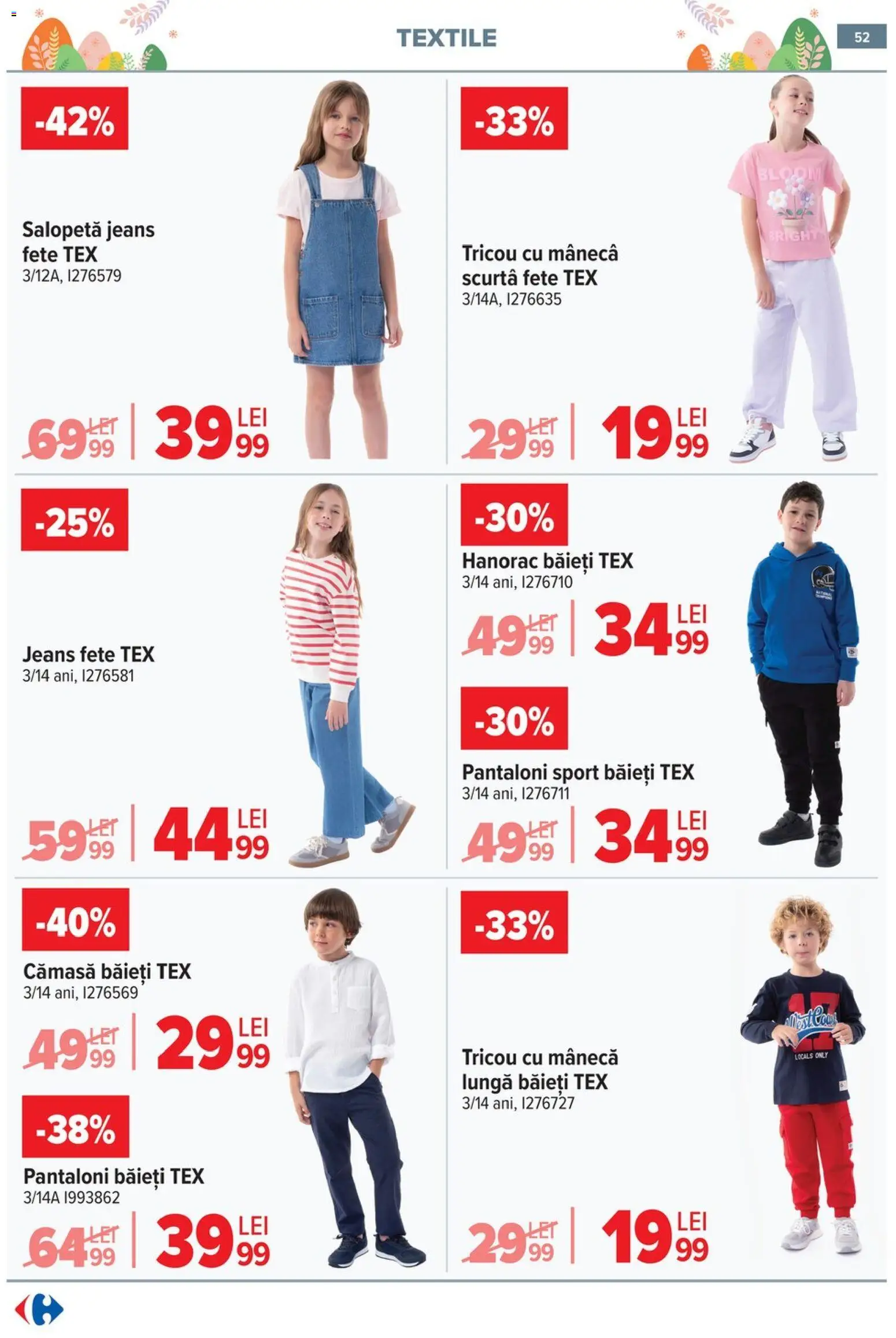 Catalog Carrefour 25 Martie - 13 Aprilie 2026 | Pagina 54 | Produse: Tricou, Pantaloni, Salopetă, Keşe