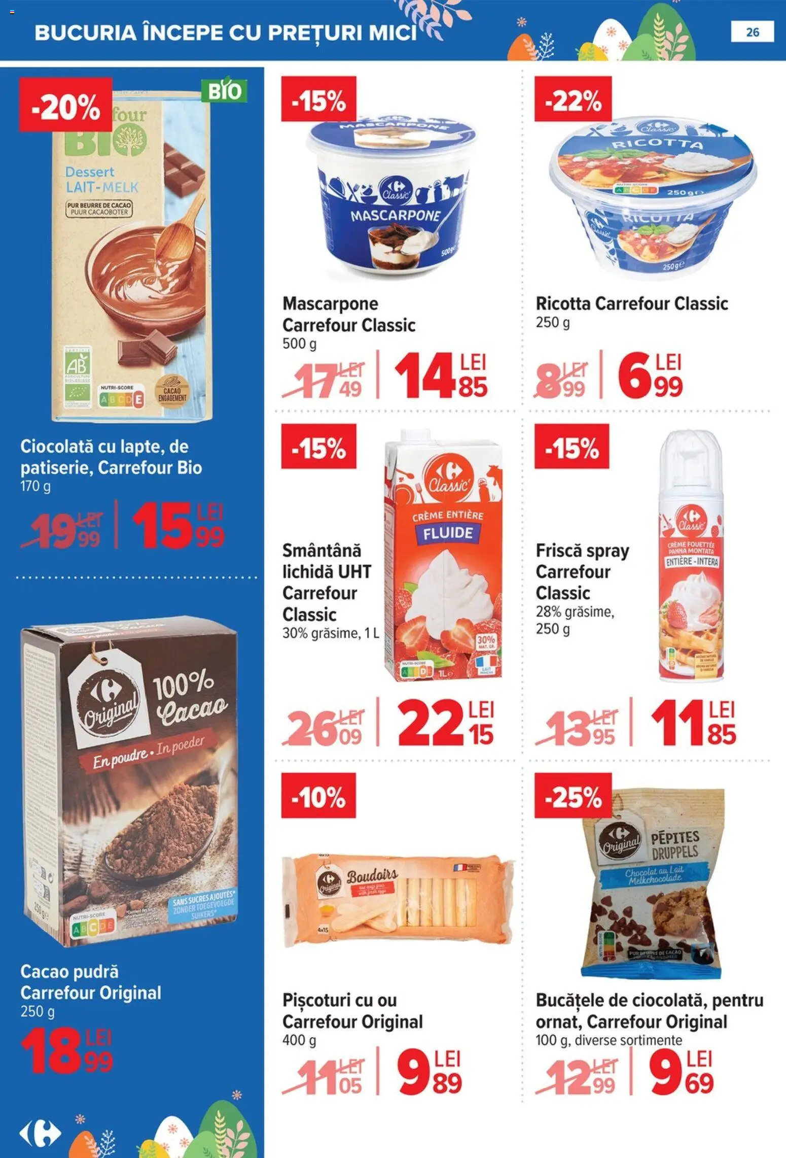 Catalog Carrefour 25 Martie - 13 Aprilie 2026 | Pagina 26 | Produse: Ciocolată, Frișcă, Mascarpone, Smântână