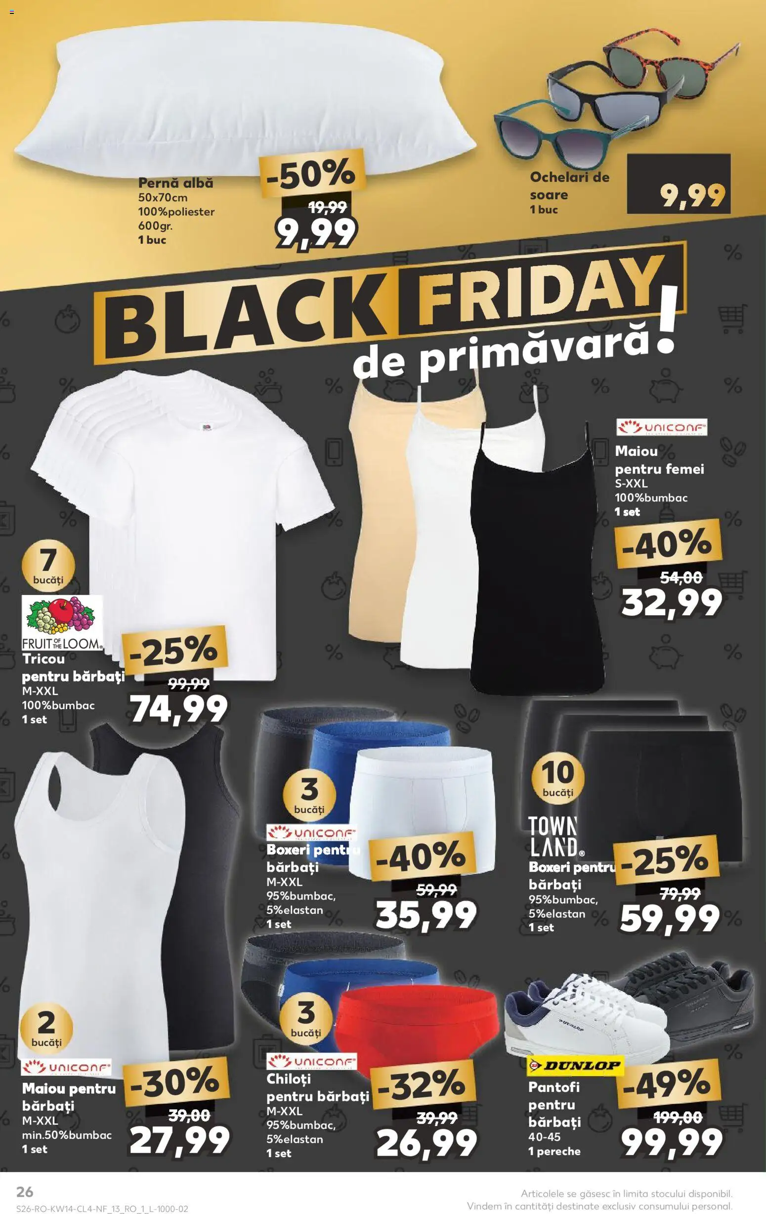 Catalog Kaufland 1 - 6 Aprilie 2026 | Pagina 26 | Produse: Ochelari de soare, Pernă, Tricou, Chiloți