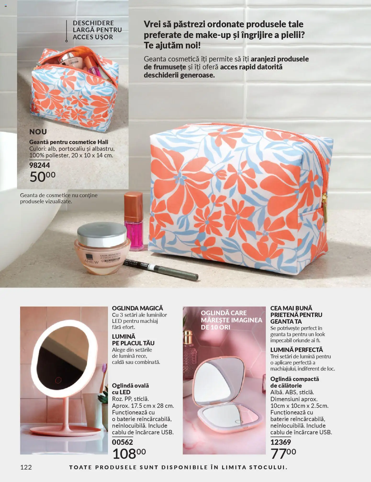 Catalog Avon 1 - 29 Aprilie 2026 | Pagina 124 | Produse: Tavuk suyu, Geantă pentru cosmetice, Baterie, Oglindă