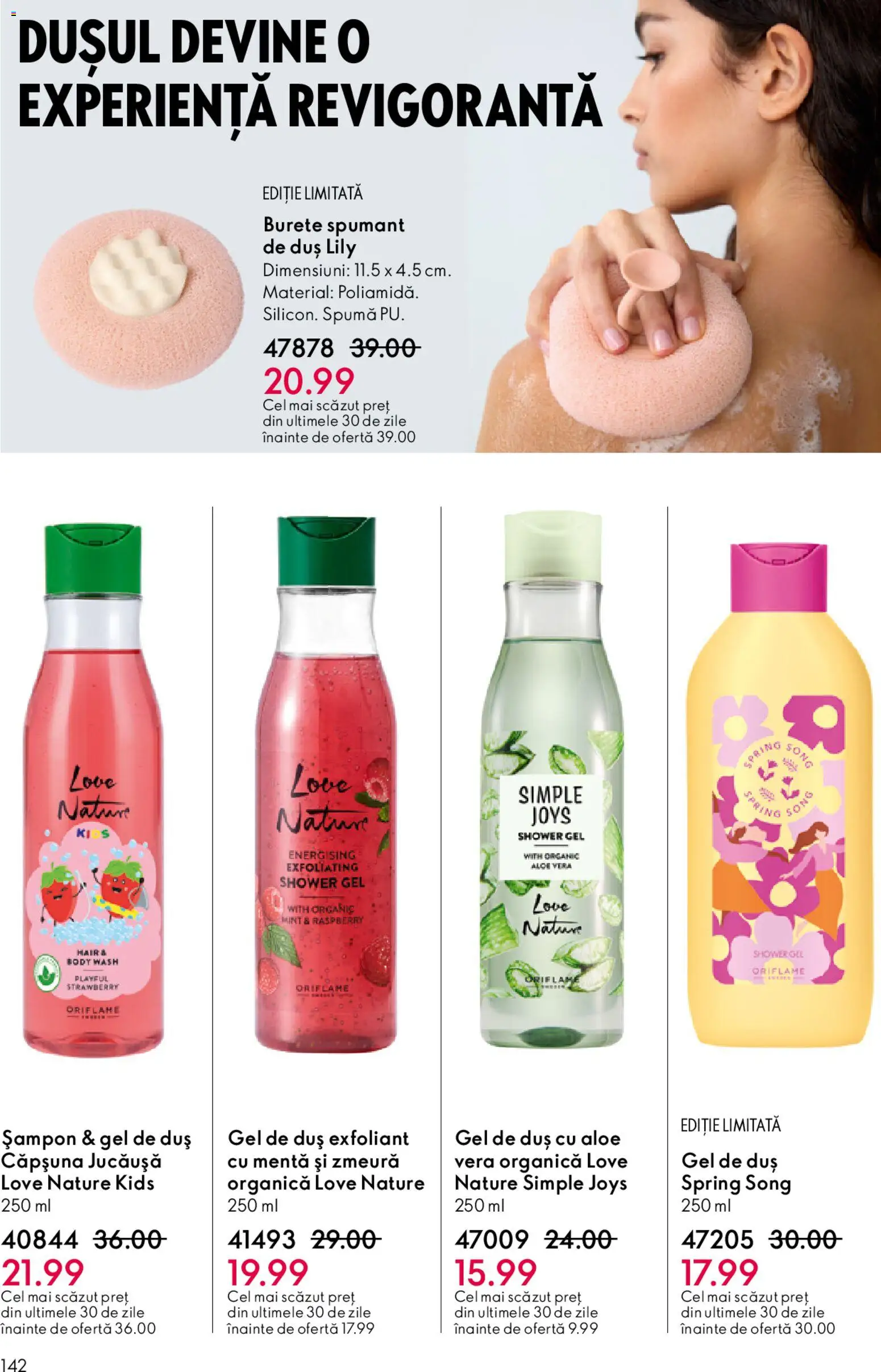Catalog Oriflame 6 - 25 Mai 2026 | Pagina 142 | Produse: Exfoliant, Burete, Șampon, Gel de duș