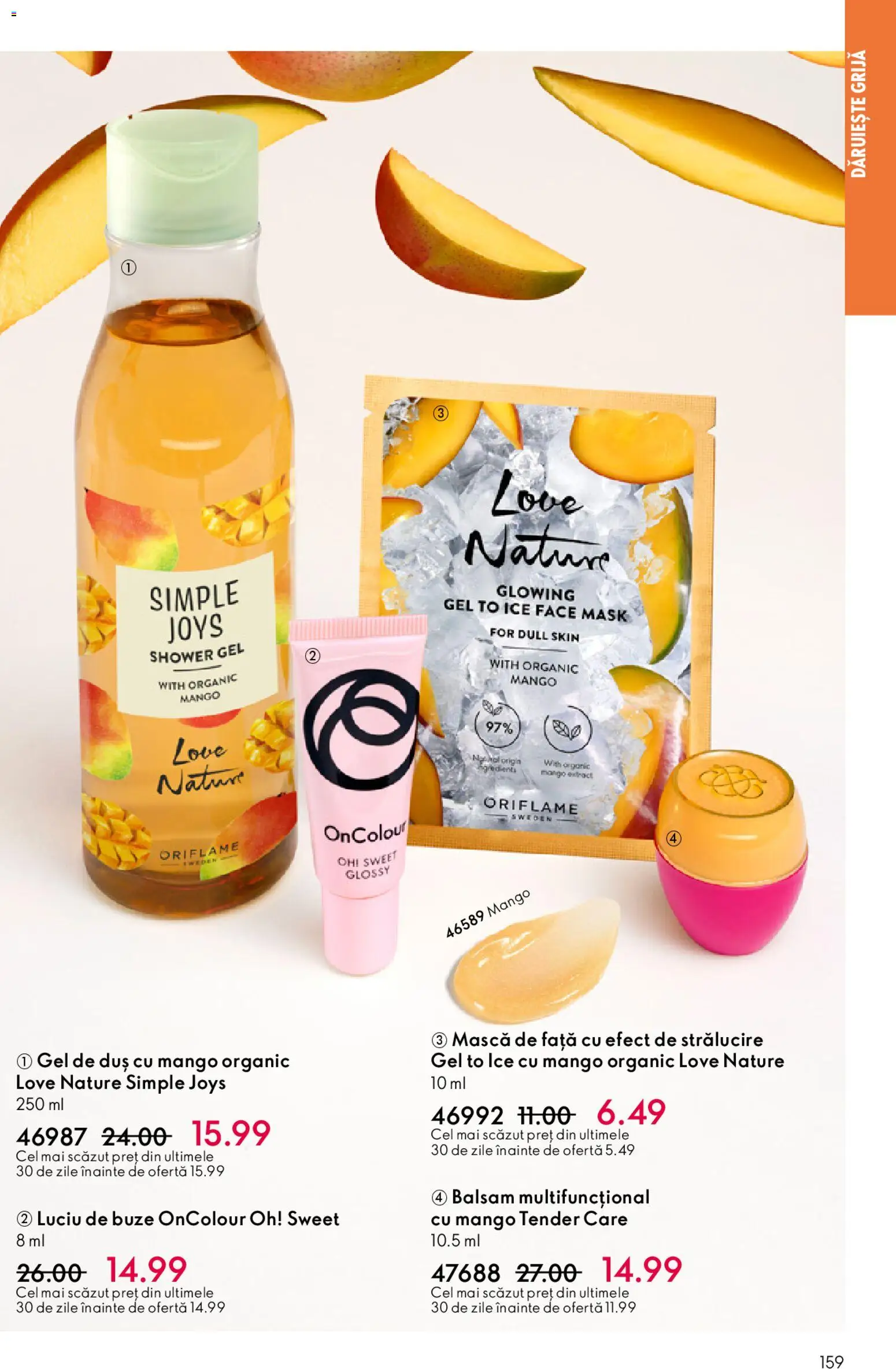 Catalog Oriflame 6 - 25 Mai 2026 | Pagina 159 | Produse: Duș, Luciu de buze, Balsam, Gel de duș
