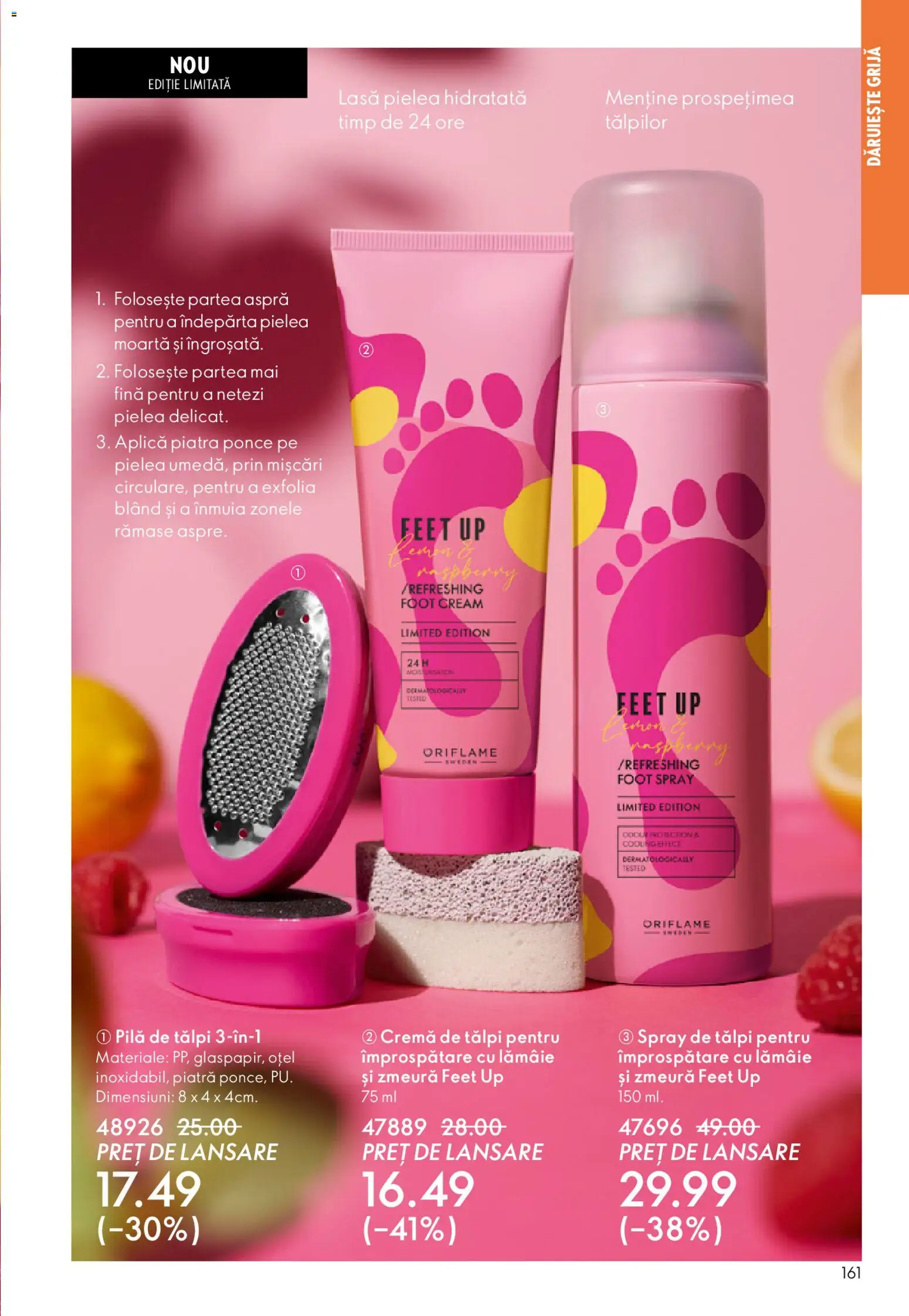 Catalog Oriflame 6 - 25 Mai 2026 | Pagina 161 | Produse: Zmeură, Piatră ponce, Cremă, Lămâie