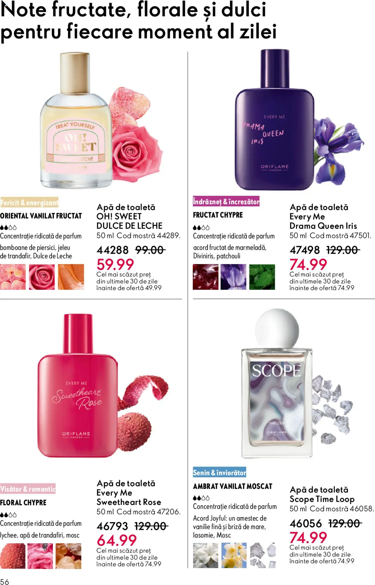 Catalog Oriflame 6 - 25 Mai 2026 | Pagina 56 | Produse: Toaletă, Parfum, Bomboane, Apă