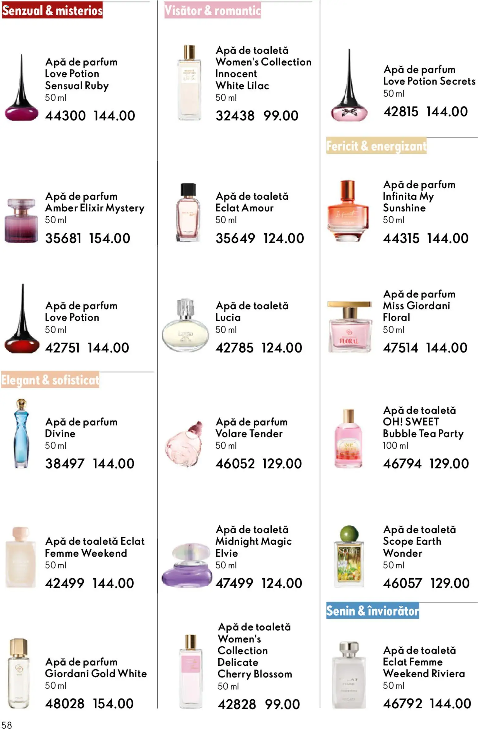 Catalog Oriflame 6 - 25 Mai 2026 | Pagina 58 | Produse: Apă de parfum, Parfum, Apă de toaletă, Apă