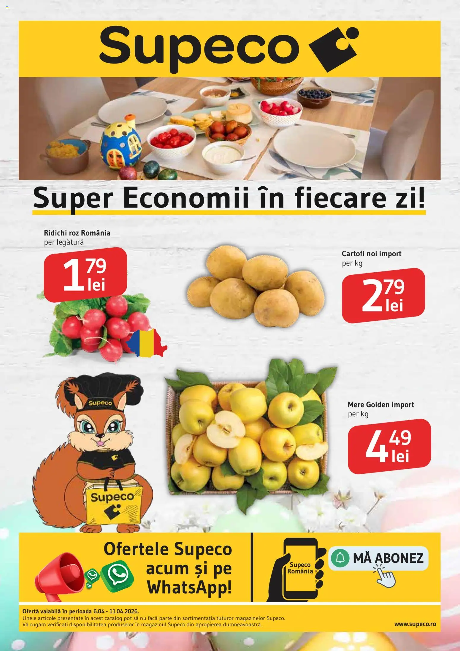 Catalog Supeco 6 - 10 Aprilie 2026 | Pagina 1 | Produse: Mere, Sıcak çikolata, Cartofi