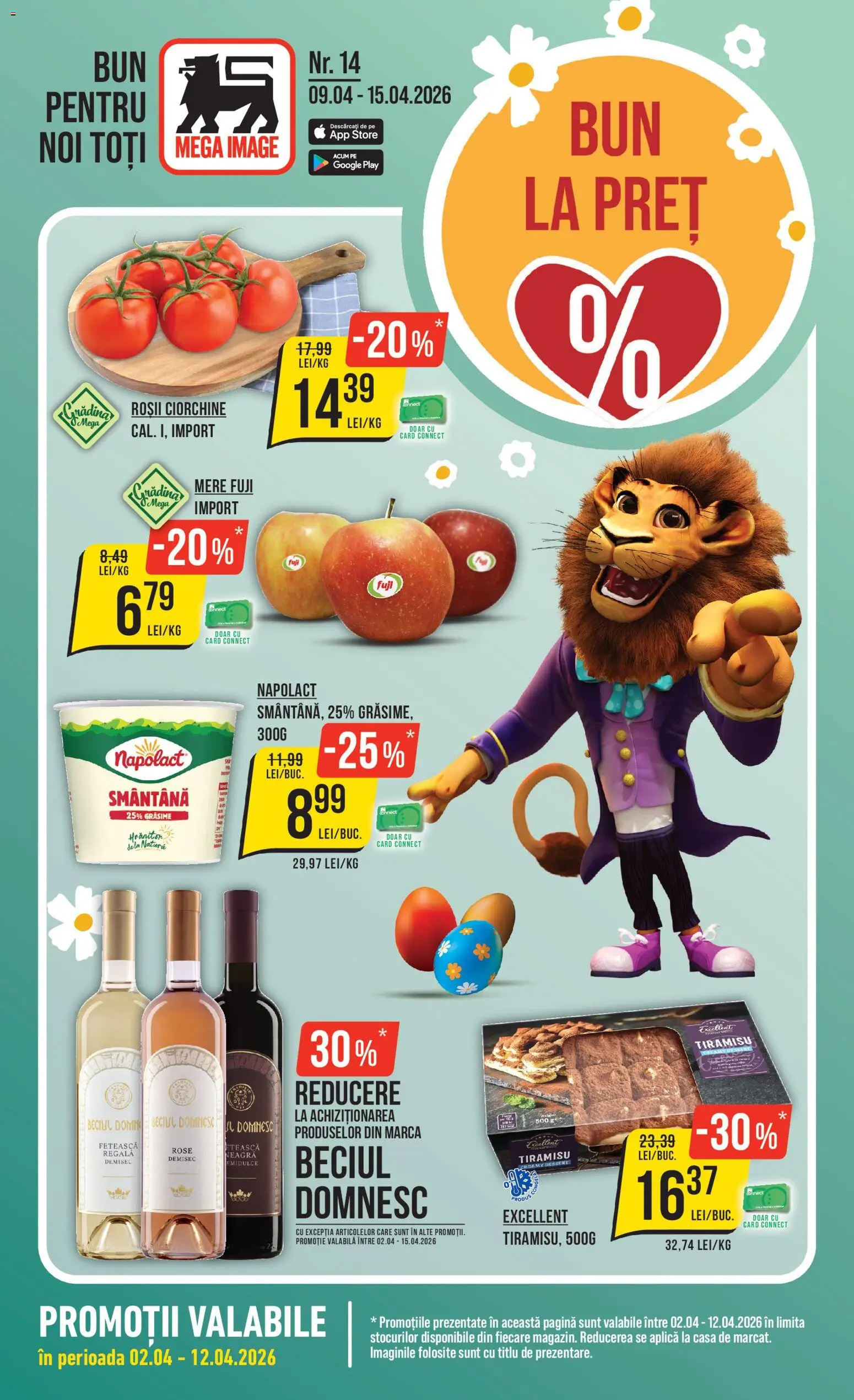 Catalog Mega Image 9 - 14 Aprilie 2026 | Pagina 1 | Produse: Tiramisu, Mere, Roșii, Smântână