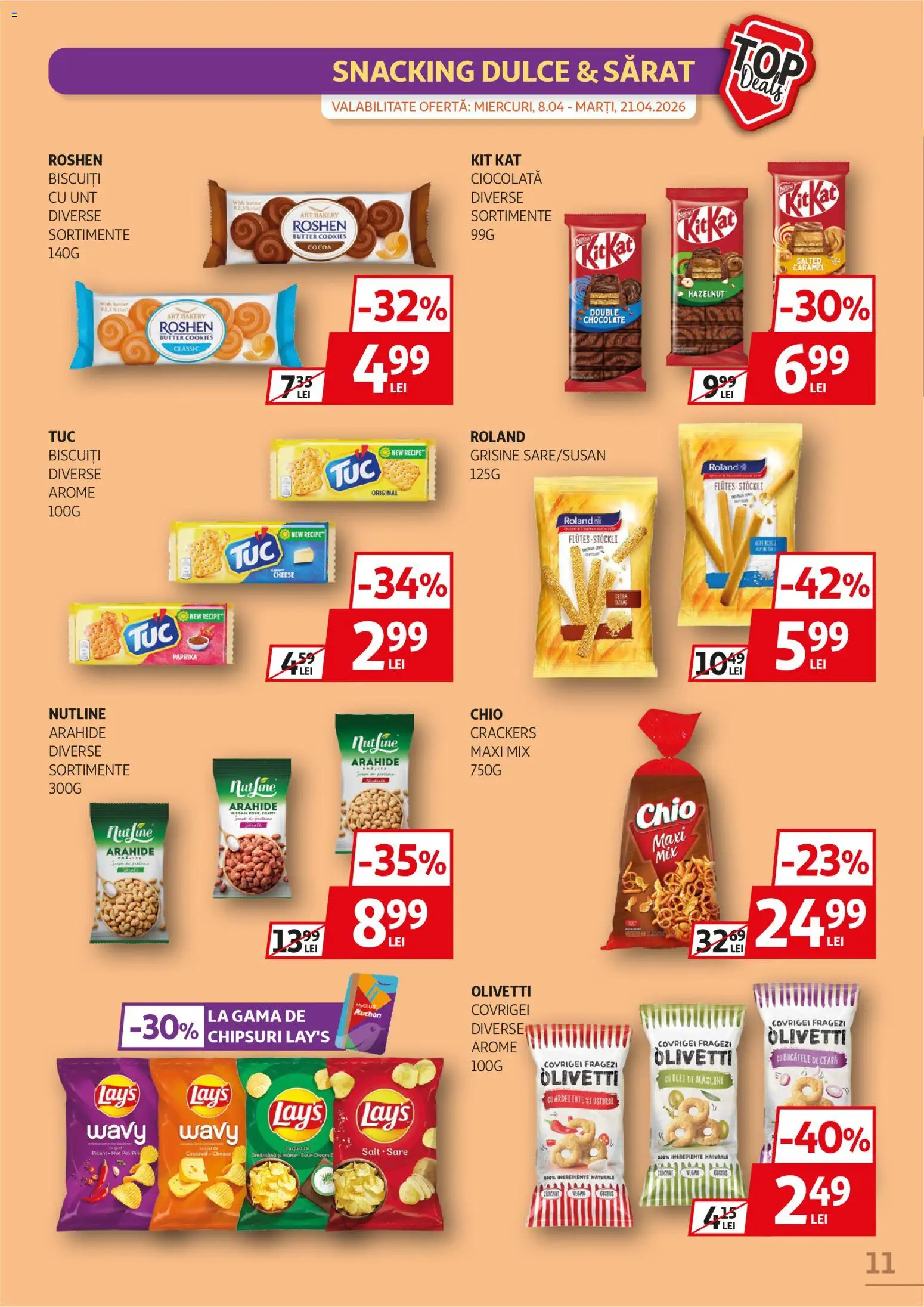 Catalog Auchan 8 - 20 Aprilie 2026 | Pagina 11 | Produse: Măsline, Arahide, Covrigei, Biscuiți