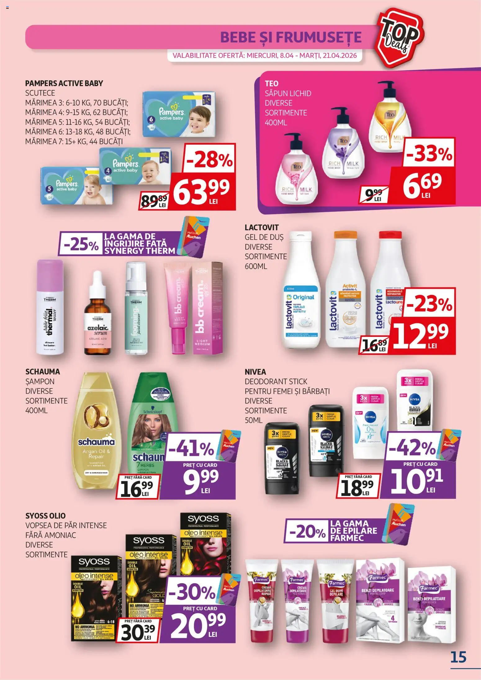 Catalog Auchan 8 - 20 Aprilie 2026 | Pagina 15 | Produse: Vopsea, Gel de duș, Cremă depilatoare, Săpun lichid