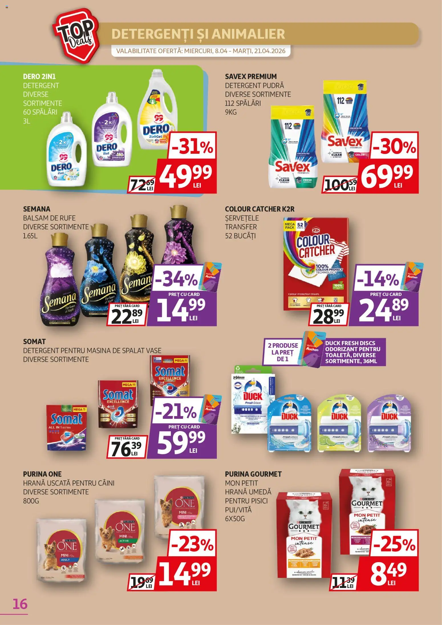 Catalog Auchan 8 - 20 Aprilie 2026 | Pagina 16 | Produse: Pomelo, Balsam, Balsam de rufe, Detergent pentru mașina de spălat
