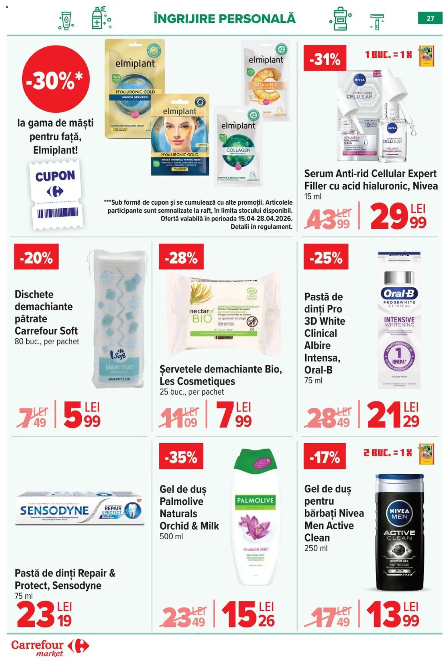 Catalog Carrefour 15 - 27 Aprilie 2026 | Pagina 29 | Produse: Pomelo, Duș, Pastă de dinți, Șervețele demachiante