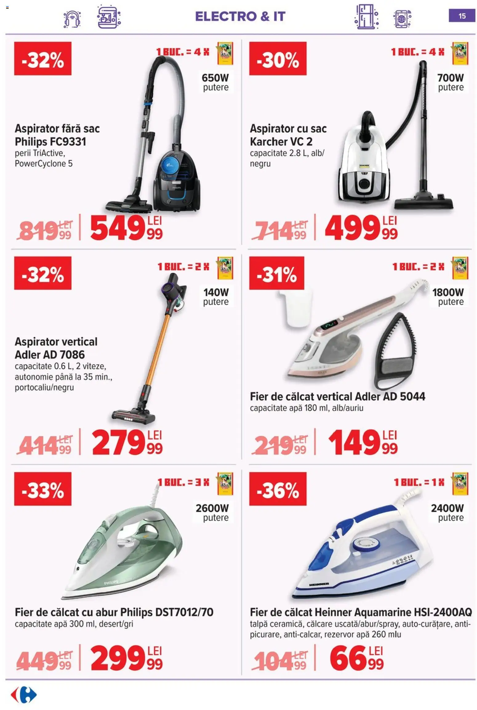 Catalog Carrefour 15 Aprilie - 4 Mai 2026 | Pagina 17 | Produse: Enginar, Fier de călcat, Aspirator, Apă