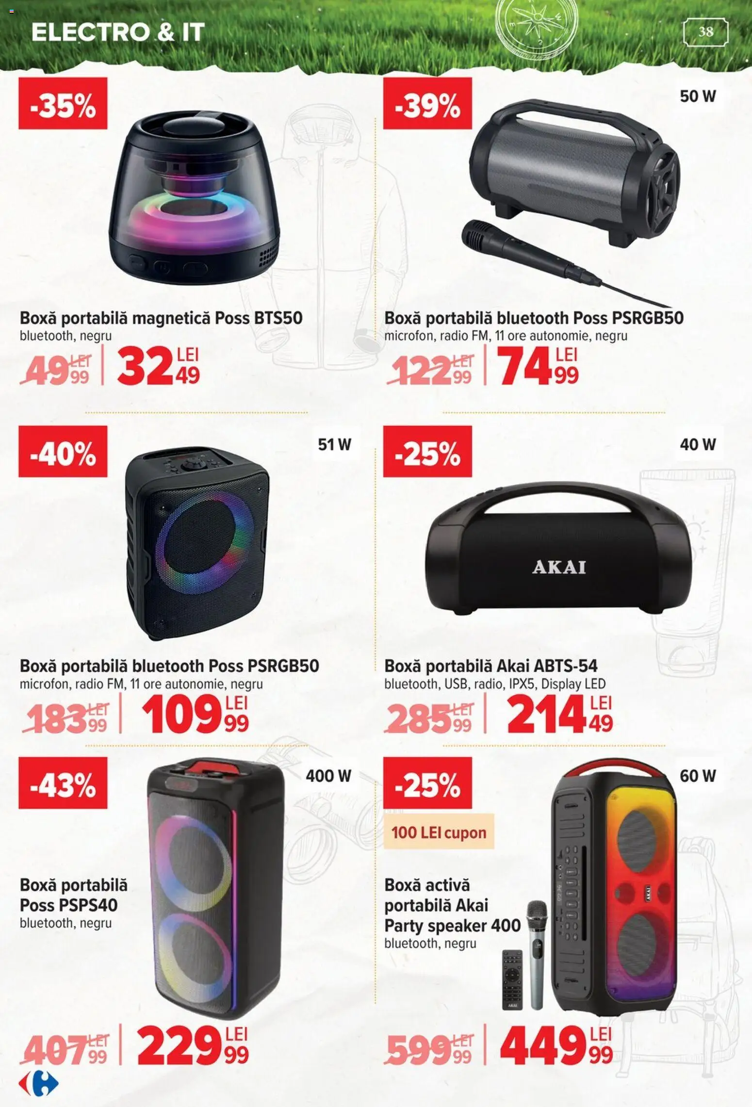 Catalog Carrefour 15 Aprilie - 4 Mai 2026 | Pagina 38 | Produse: Radio, Speaker, Babak, Boxă portabilă