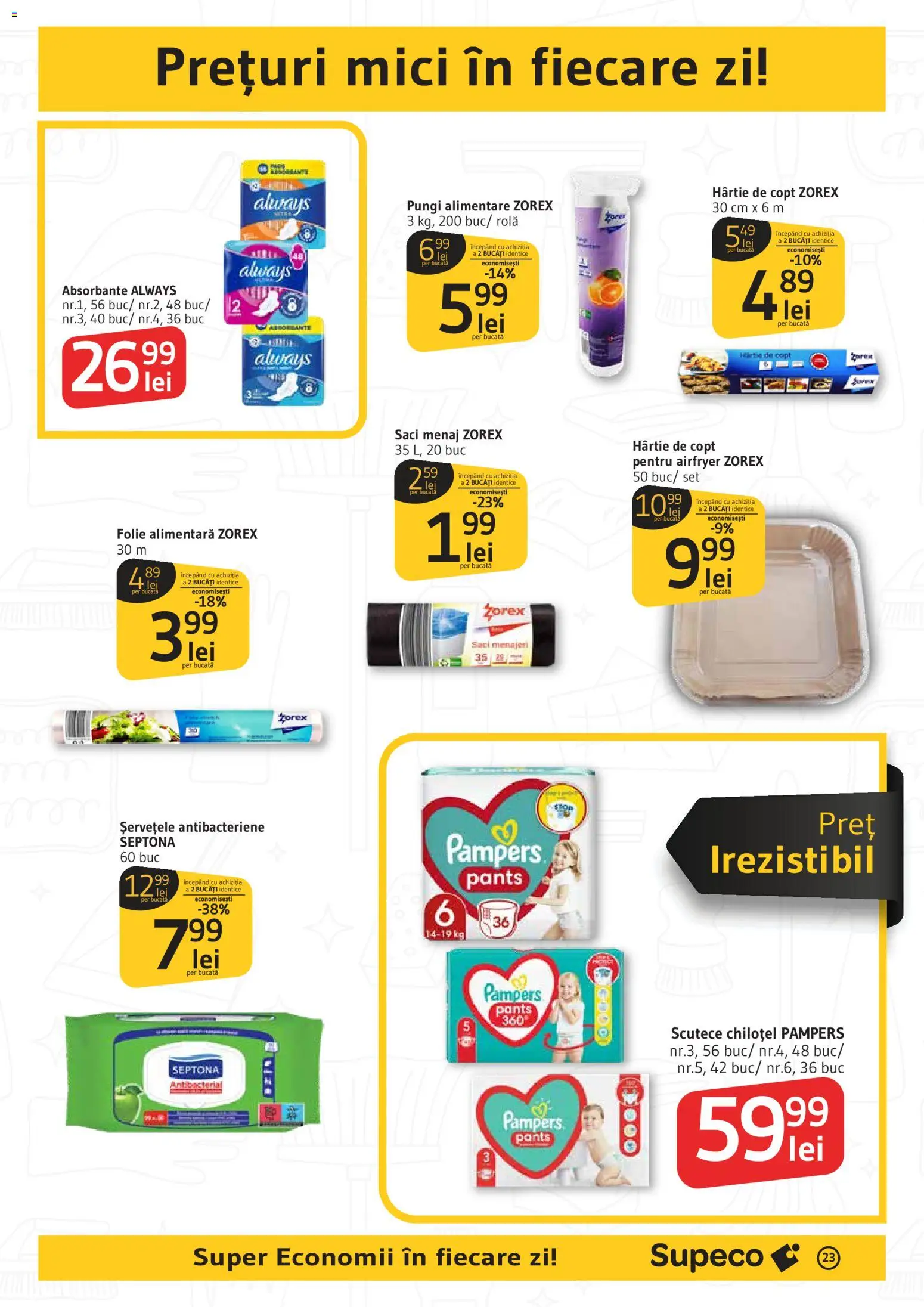 Catalog Supeco 16 - 28 Aprilie 2026 | Pagina 23 | Produse: Mici, Absorbante, Scutece, Șervețele antibacteriene