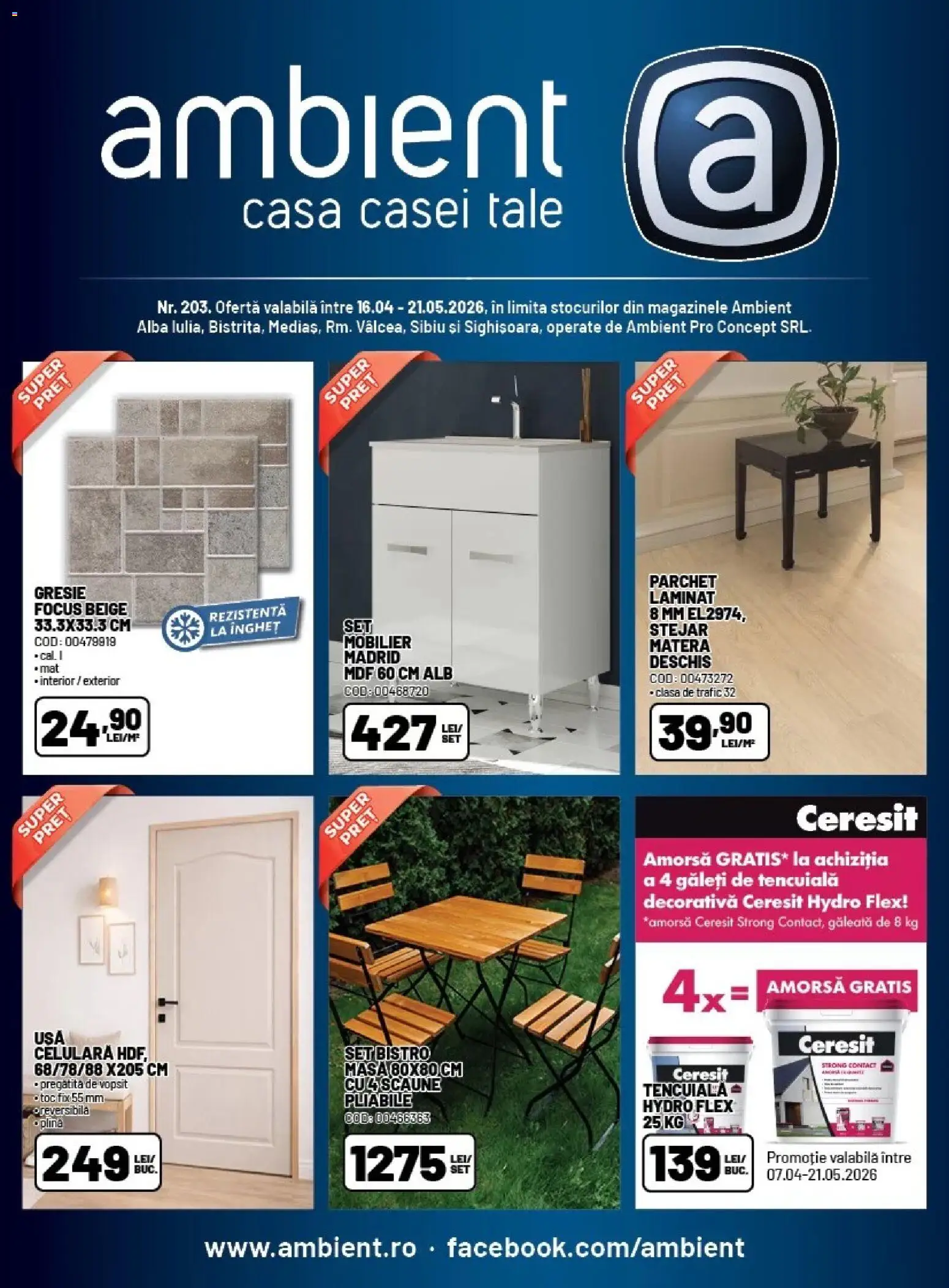 Catalog Ambient 16 Aprilie - 20 Mai 2026 | Pagina 1 | Produse: Gresie, Parchet, Masă, Amorsă
