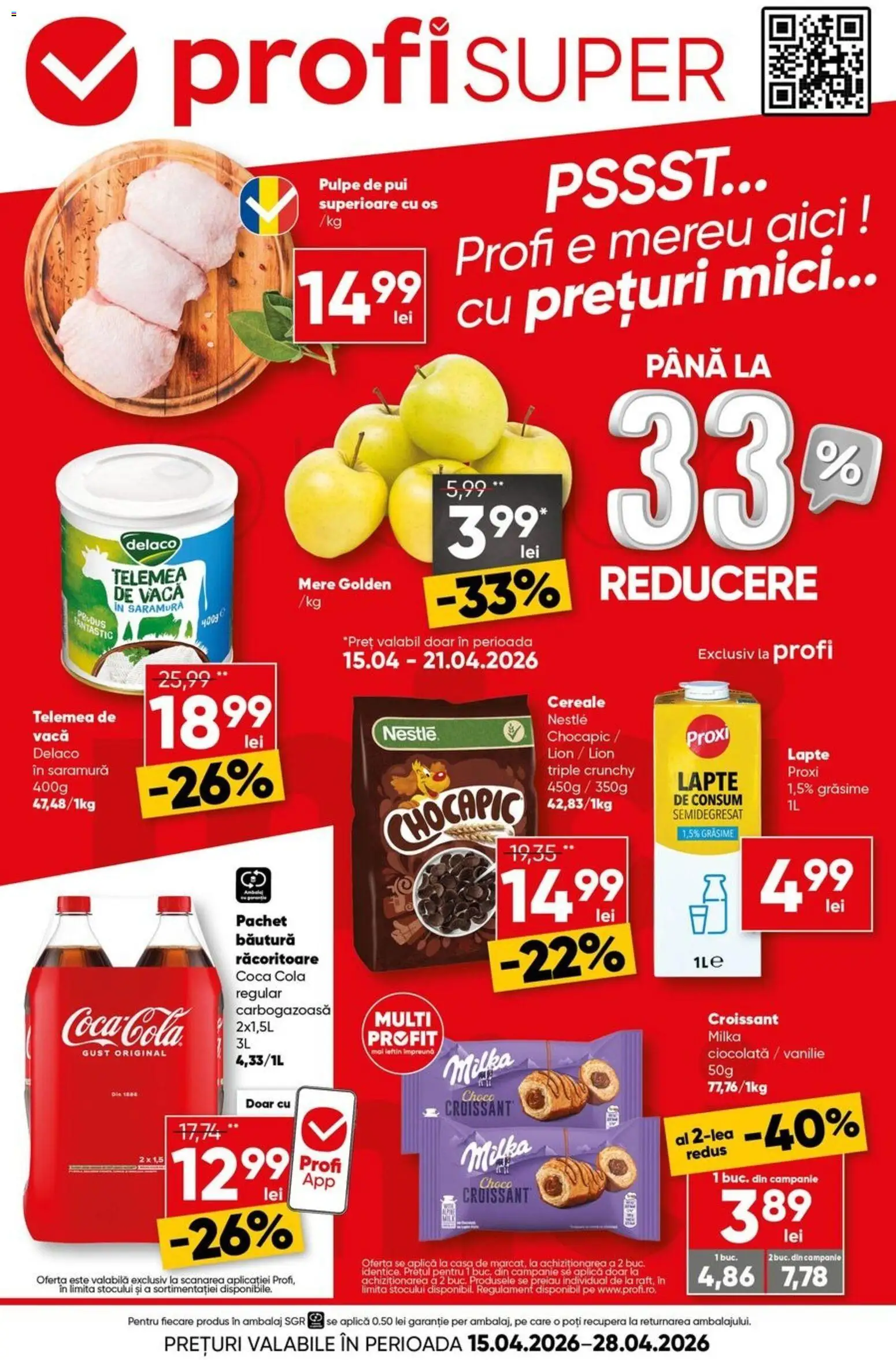 Catalog Profi 15 - 27 Aprilie 2026 | Pagina 1 | Produse: Hacıyatmaz Kedi Oyuncağı, Amerikan servis, Lapte, Ciocolată