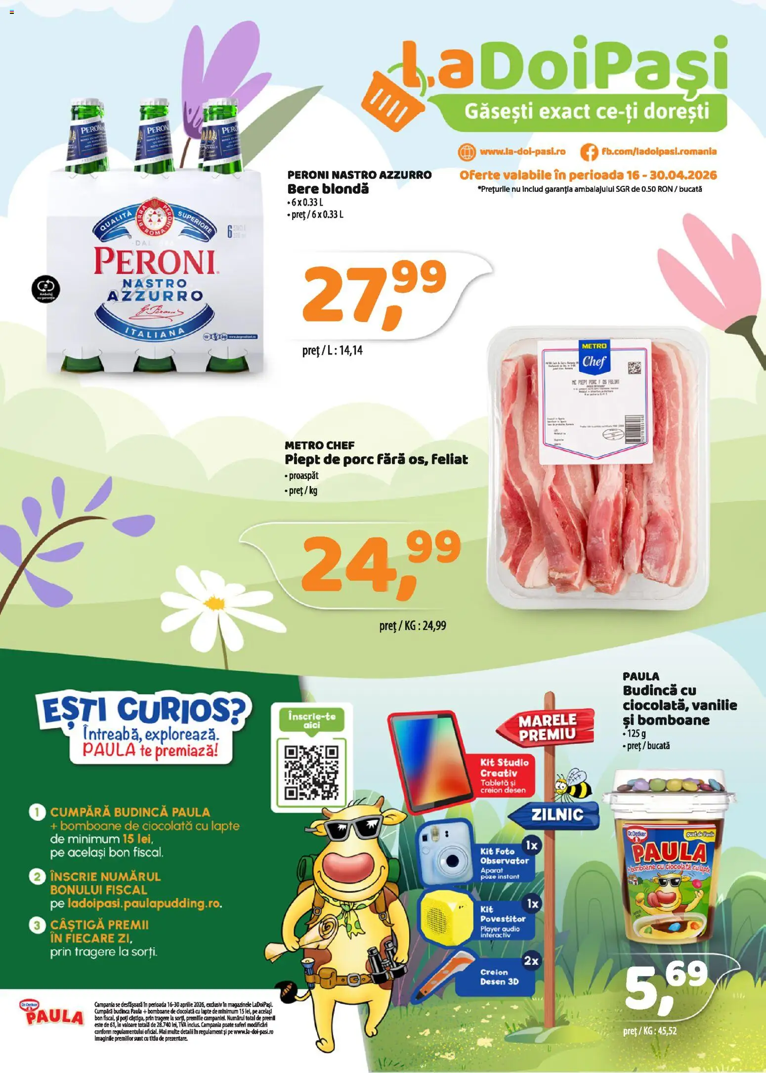 Catalog La Doi Pași 16 - 29 Aprilie 2026 | Pagina 1 | Produse: Lapte, Ciocolată, Bere, Bomboane