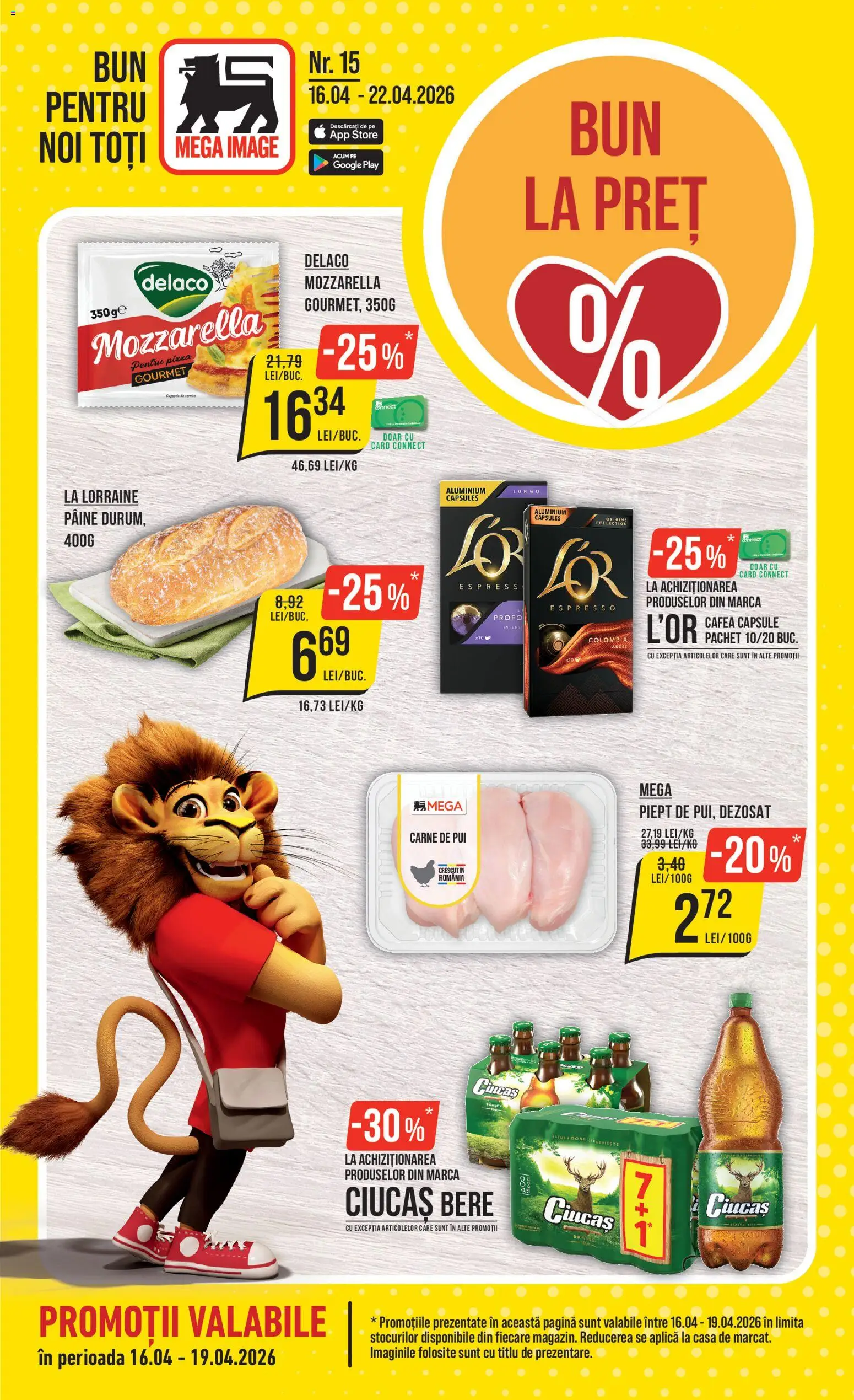 Catalog Mega Image 16 - 21 Aprilie 2026 | Pagina 1 | Produse: Light Kedi Konservesi, Mozzarella, Cafea, Carne De Pui