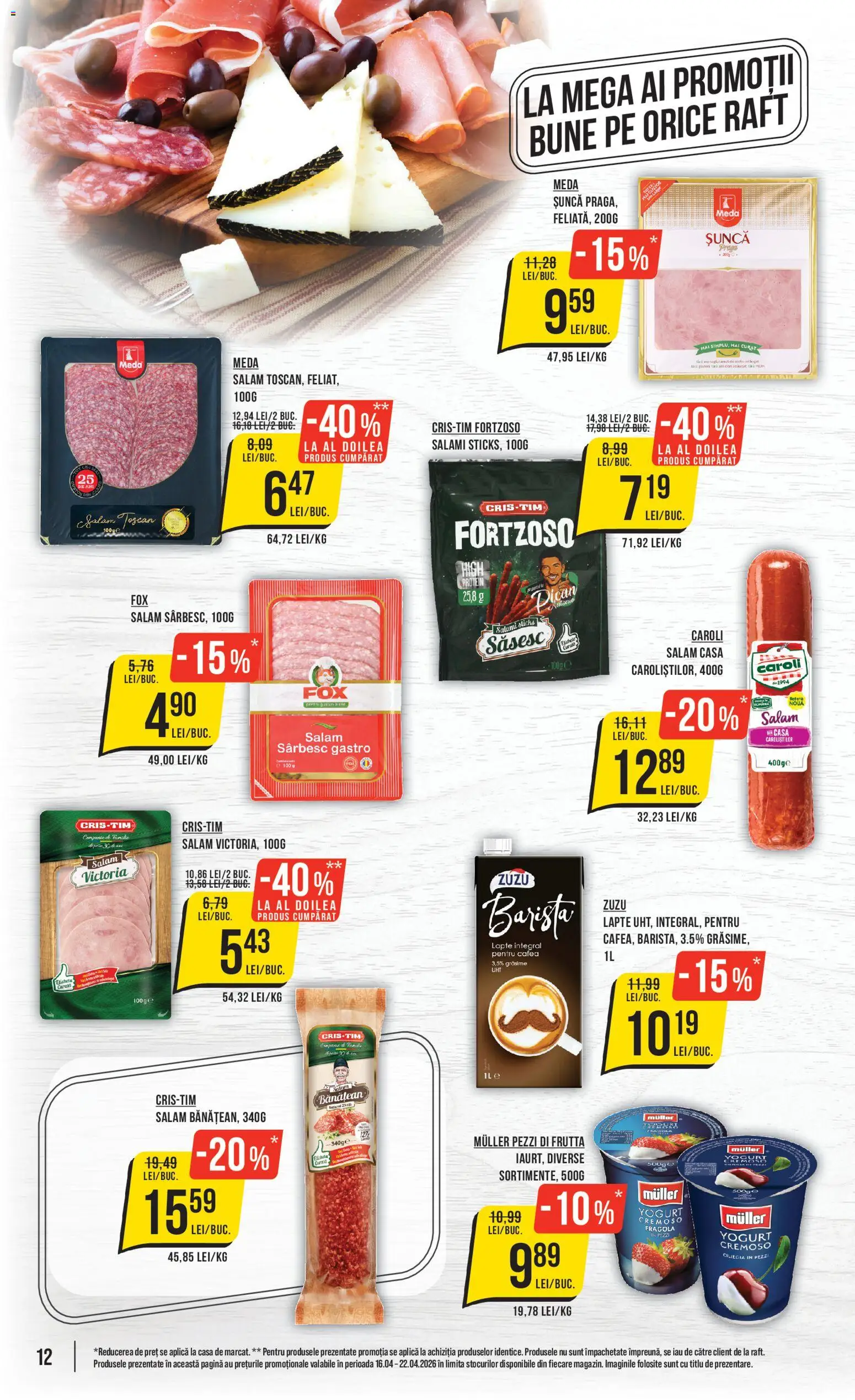 Catalog Mega Image 16 - 21 Aprilie 2026 | Pagina 12 | Produse: Lapte, Cafea, Salam, Șuncă