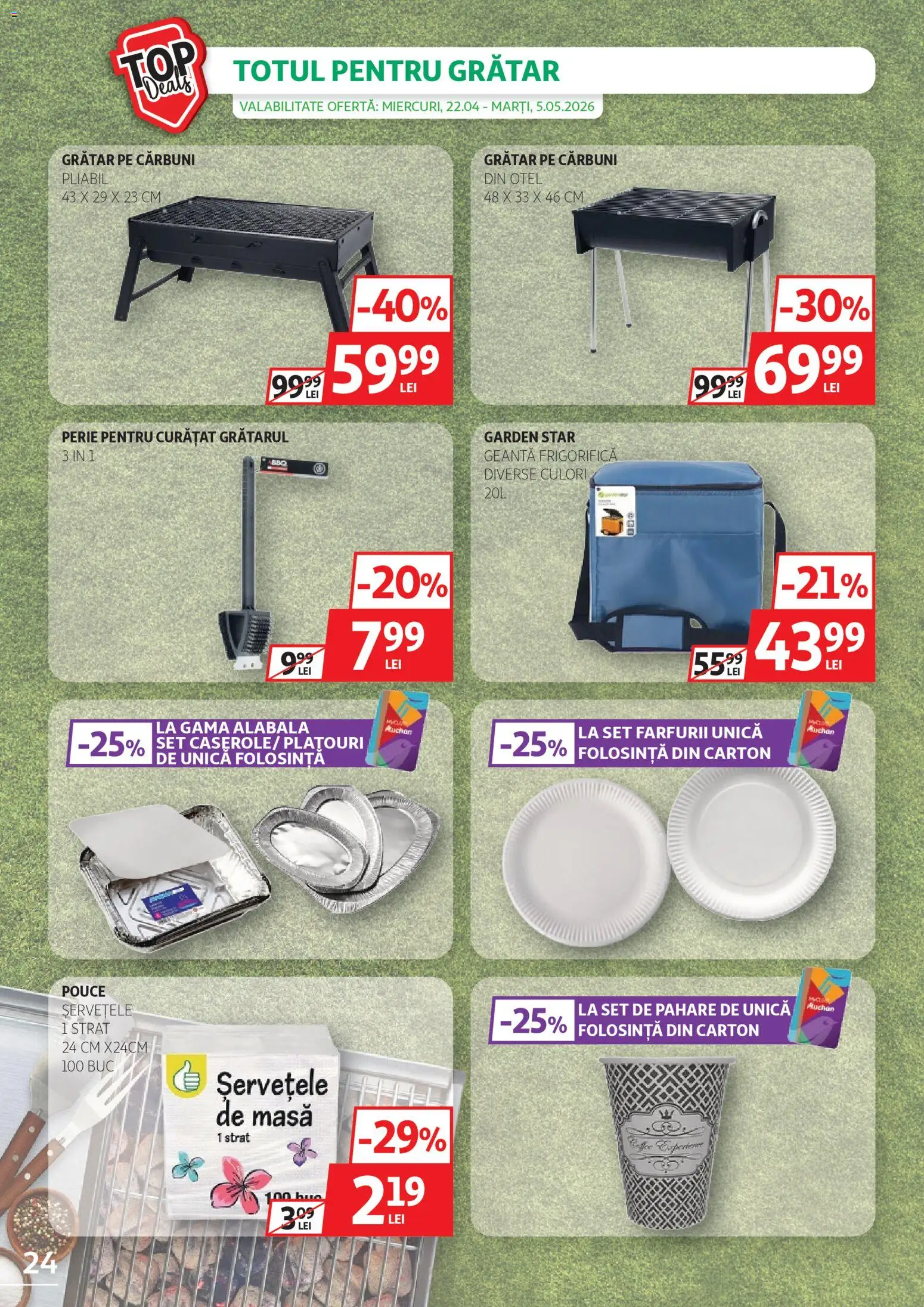 Catalog Auchan 22 Aprilie - 4 Mai 2026 | Pagina 24 | Produse: Geantă, Pahare, Masă, Perie