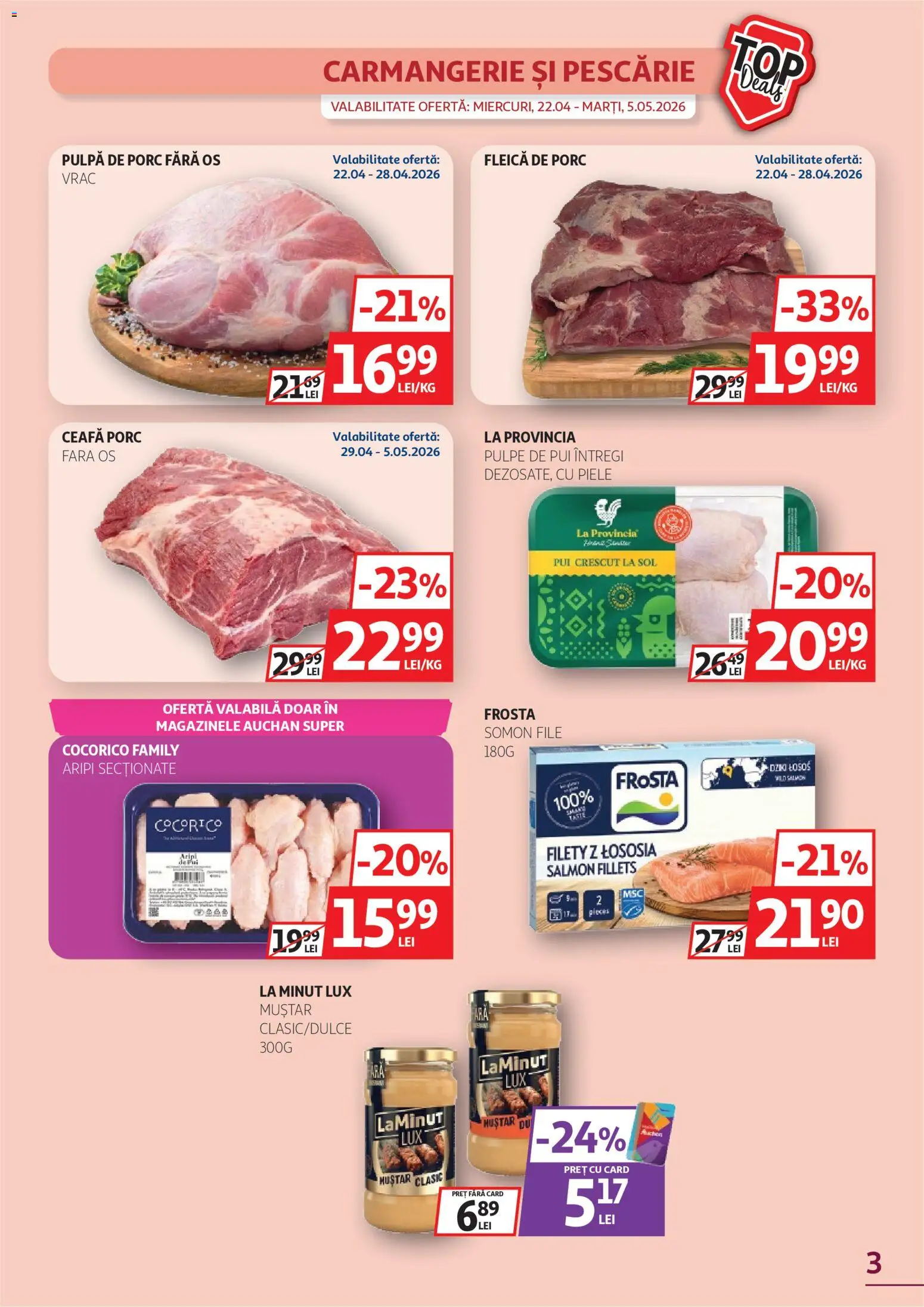 Catalog Auchan 22 Aprilie - 4 Mai 2026 | Pagina 3 | Produse: Hacıyatmaz Kedi Oyuncağı, Muștar, Fleică