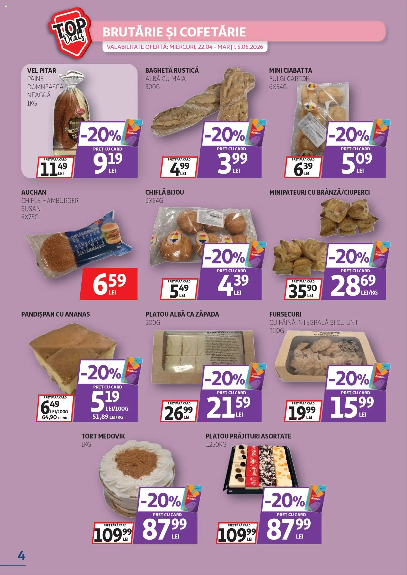 Catalog Auchan 22 Aprilie - 4 Mai 2026 | Pagina 4 | Produse: Tort, Unt, Pâine, Ananas