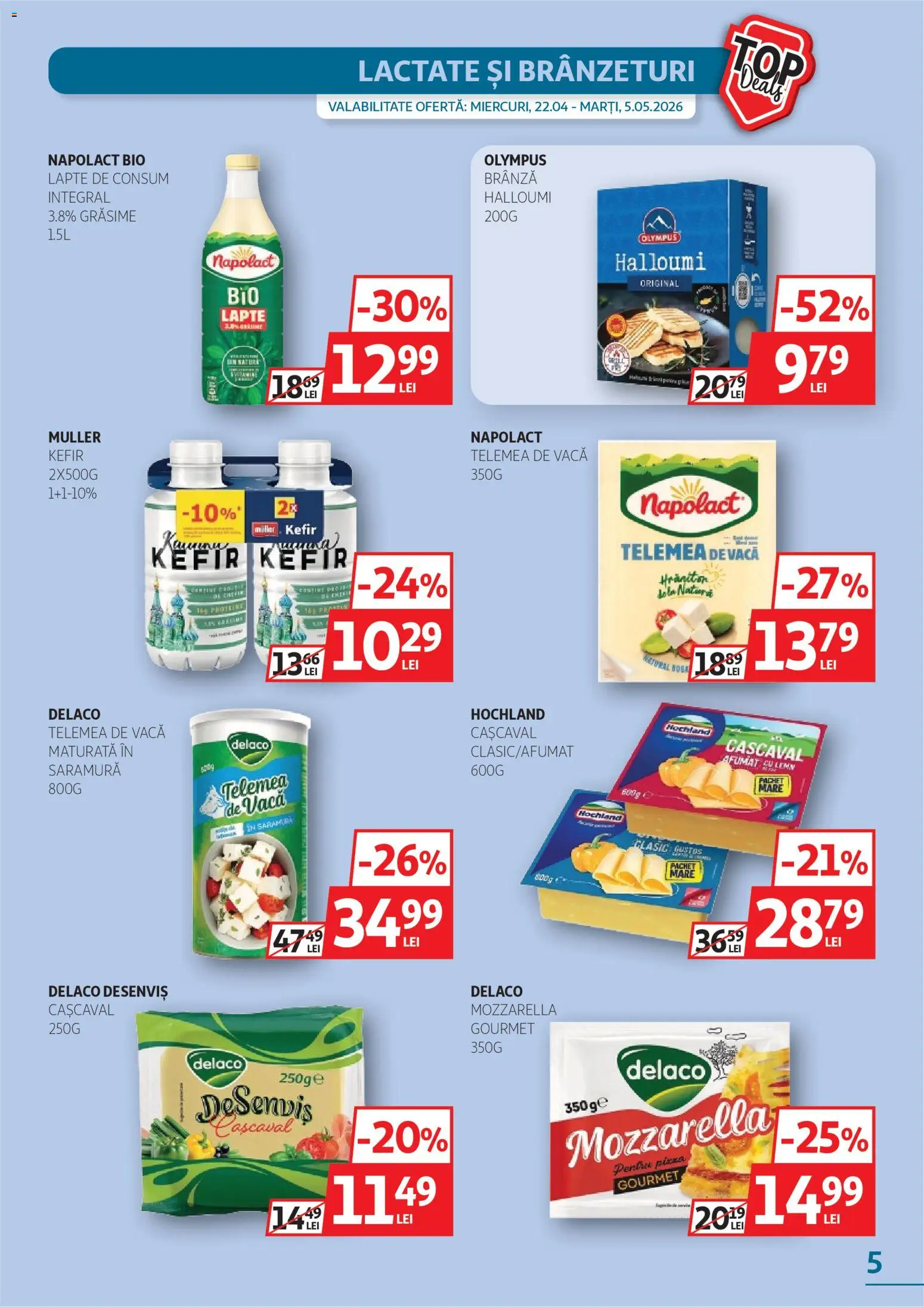 Catalog Auchan 22 Aprilie - 4 Mai 2026 | Pagina 5 | Produse: Şerit ödül, Light Kedi Konservesi, Mozzarella, Brânză