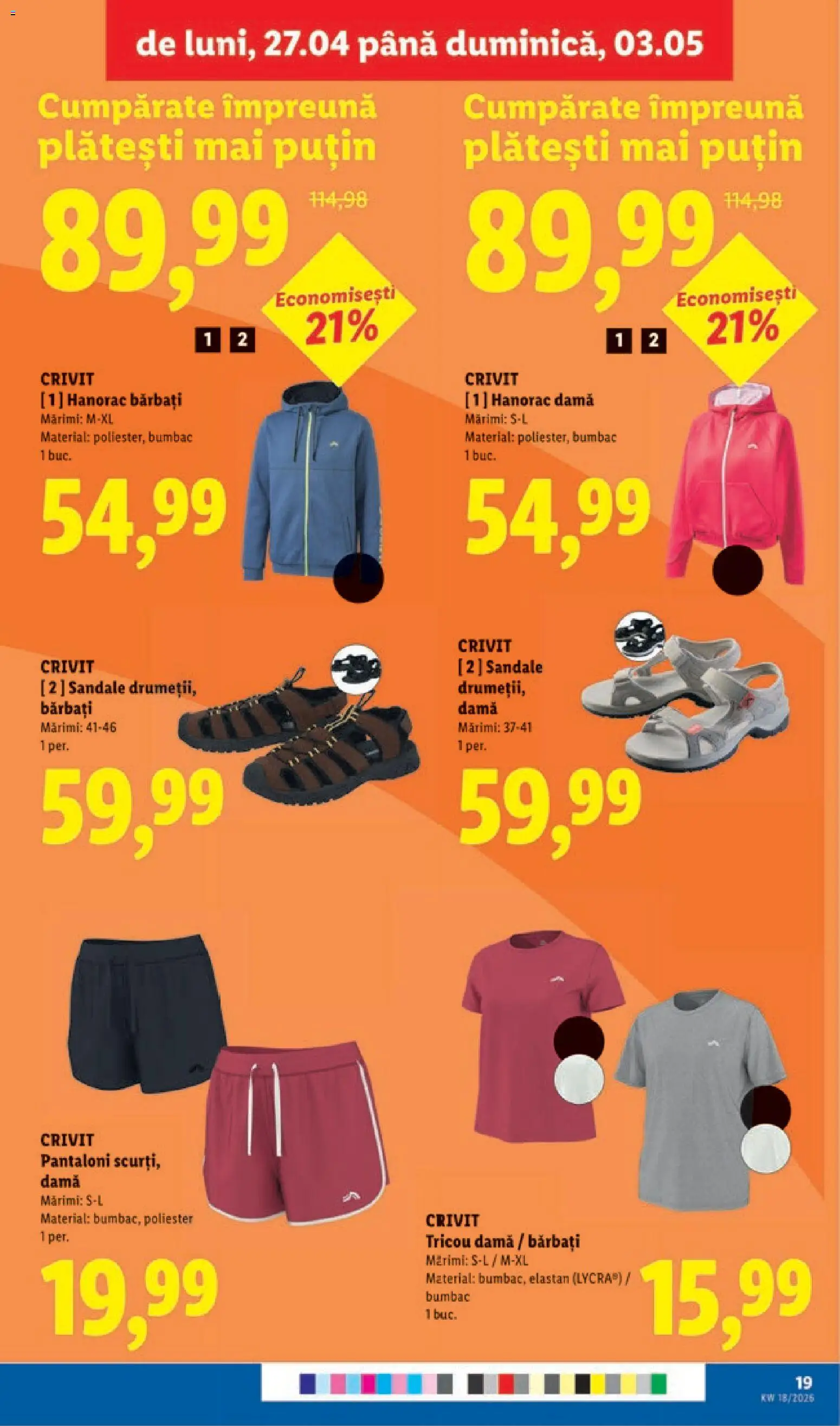Catalog LIDL 27 Aprilie - 2 Mai 2026 | Pagina 19 | Produse: Tricou, Pantaloni, Keşe, Sandale
