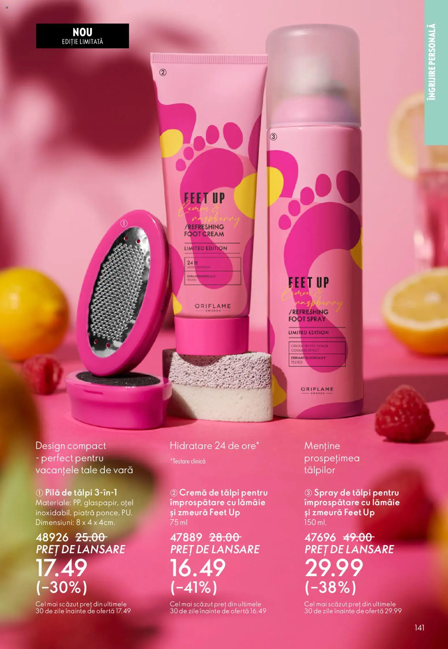Catalog Oriflame 27 Mai - 15 Iunie 2026 | Pagina 141 | Produse: Zmeură, Pilă de tălpi, Cremă, Lămâie