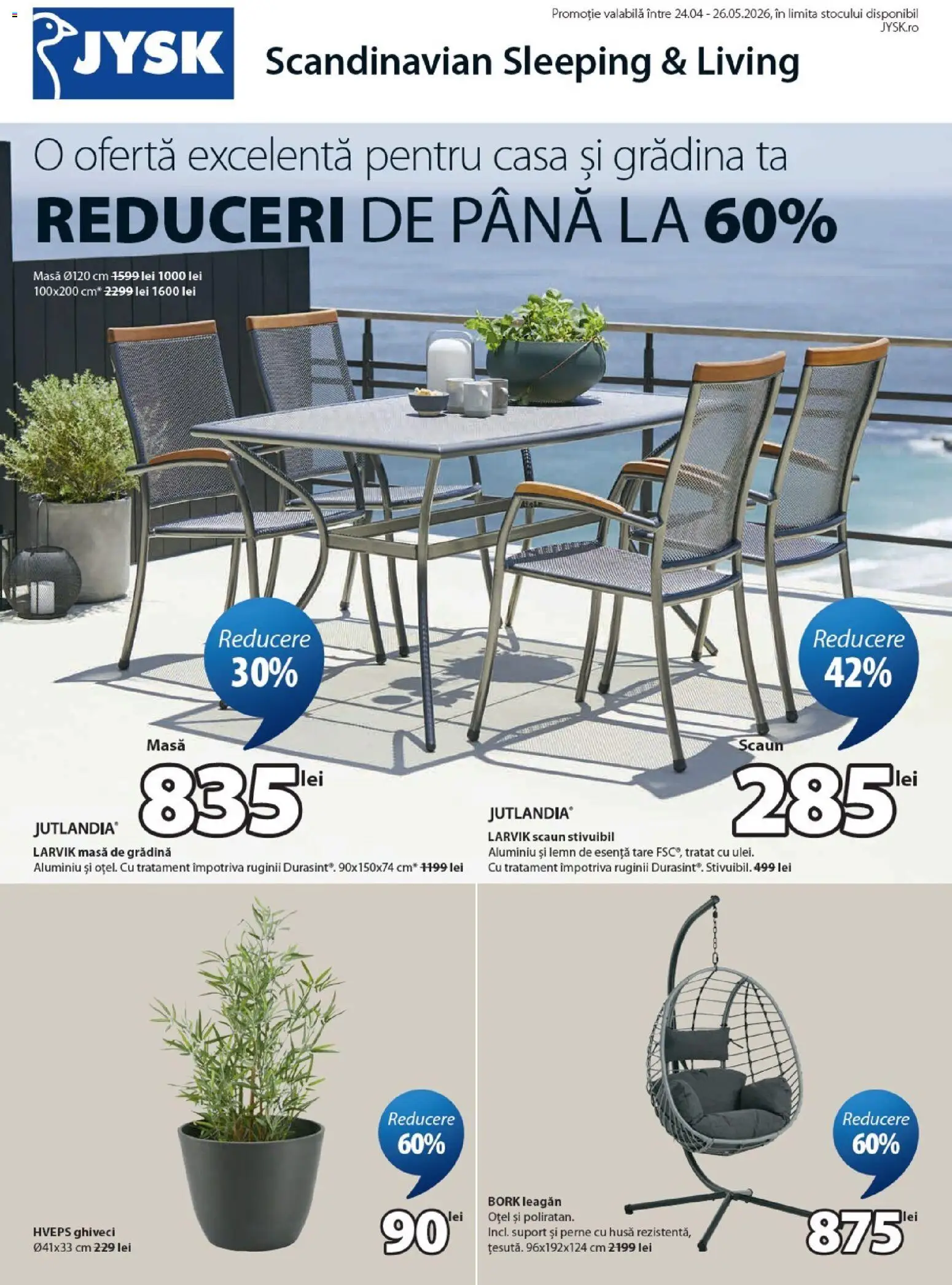 Catalog JYSK 24 Aprilie - 25 Mai 2026 | Pagina 1 | Produse: Masă, Scaun, Ghiveci