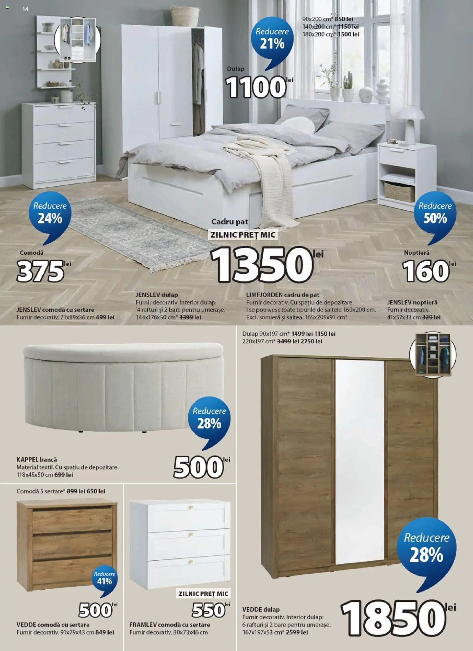 Catalog JYSK 24 Aprilie - 25 Mai 2026 | Pagina 14 | Produse: Pat, Noptieră, Comodă, Bancă