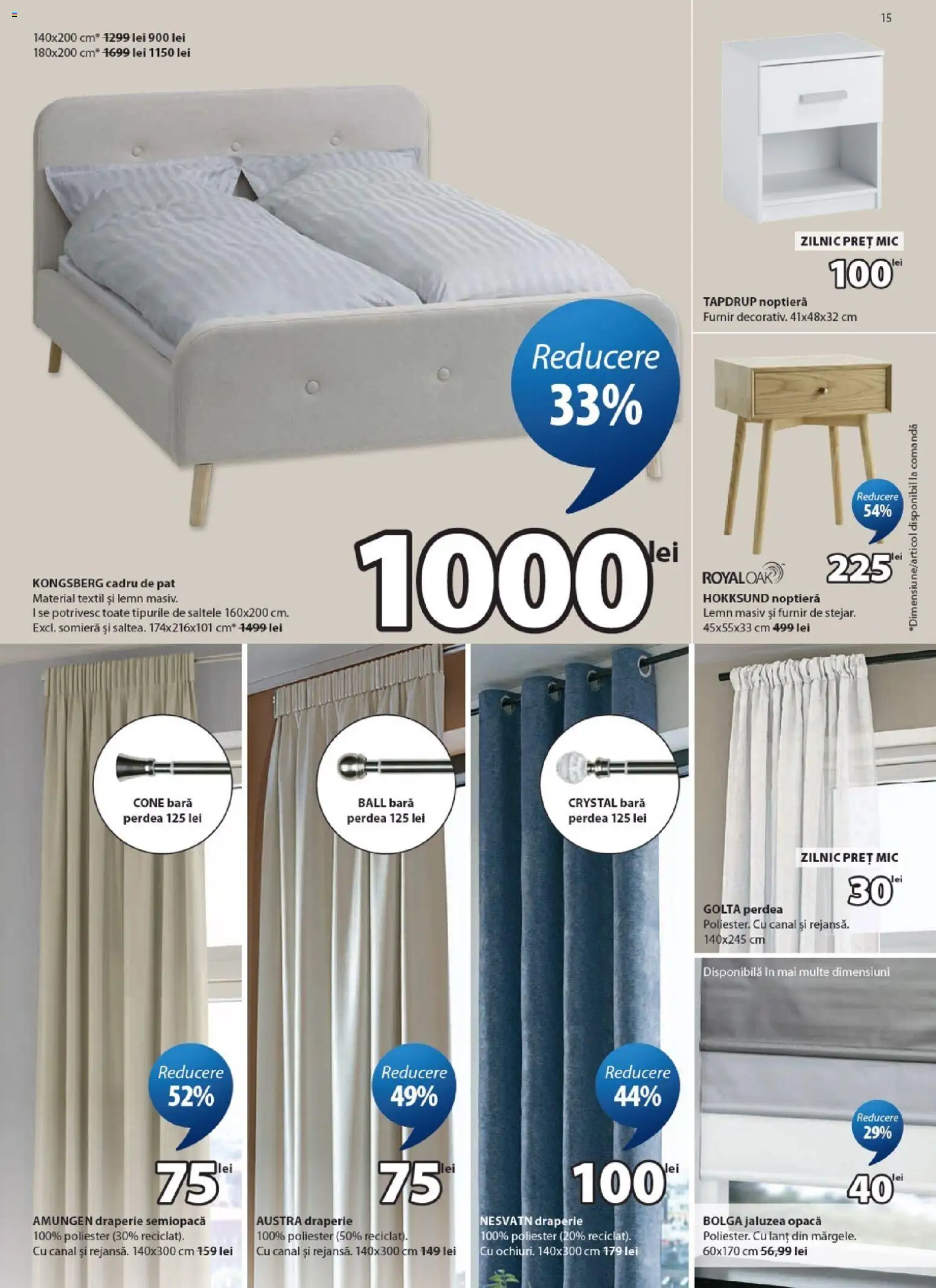 Catalog JYSK 24 Aprilie - 25 Mai 2026 | Pagina 15 | Produse: Pat, Noptieră, Perdea