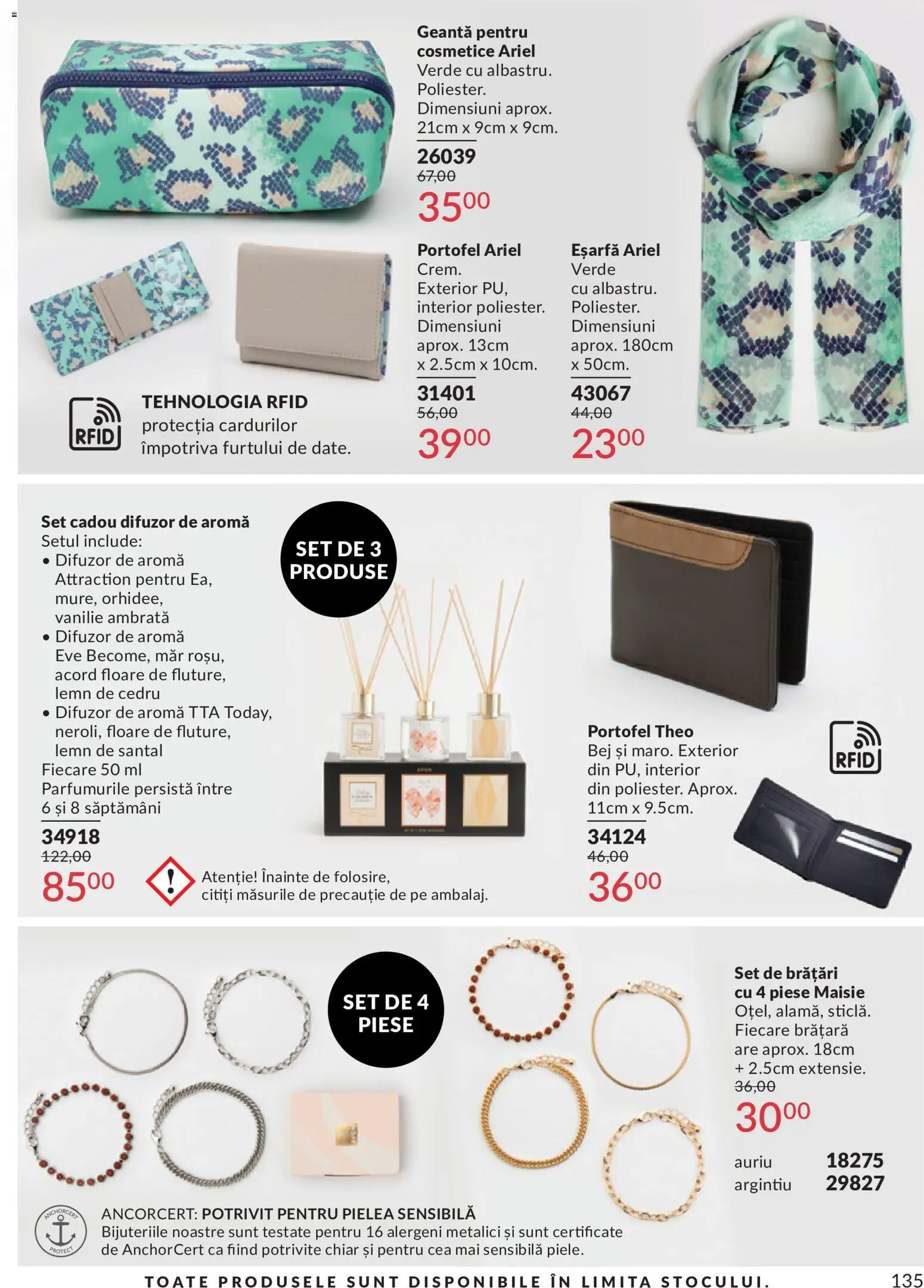 Catalog Avon 1 - 30 Mai 2026 | Pagina 137 | Produse: Portofel, Eșarfă, Geantă pentru cosmetice, Brățară