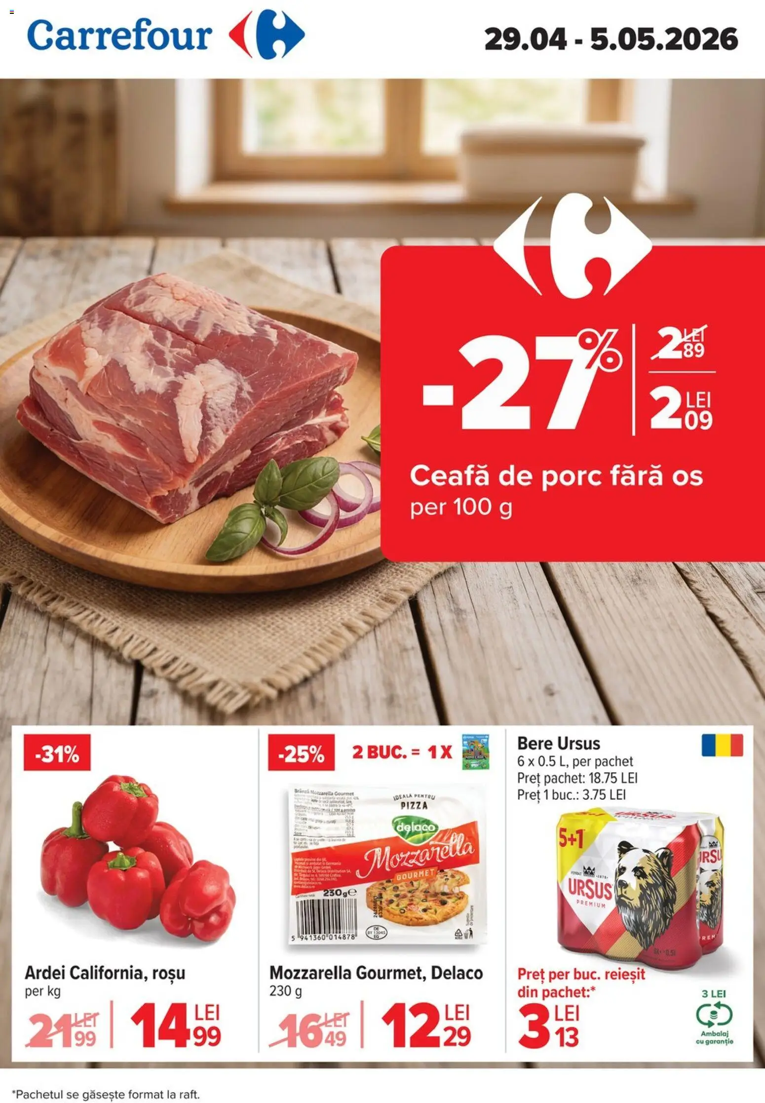 Catalog Carrefour 29 Aprilie - 4 Mai 2026 | Pagina 1 | Produse: Light Kedi Konservesi, Keçeli kalem, Ardei, Pizza
