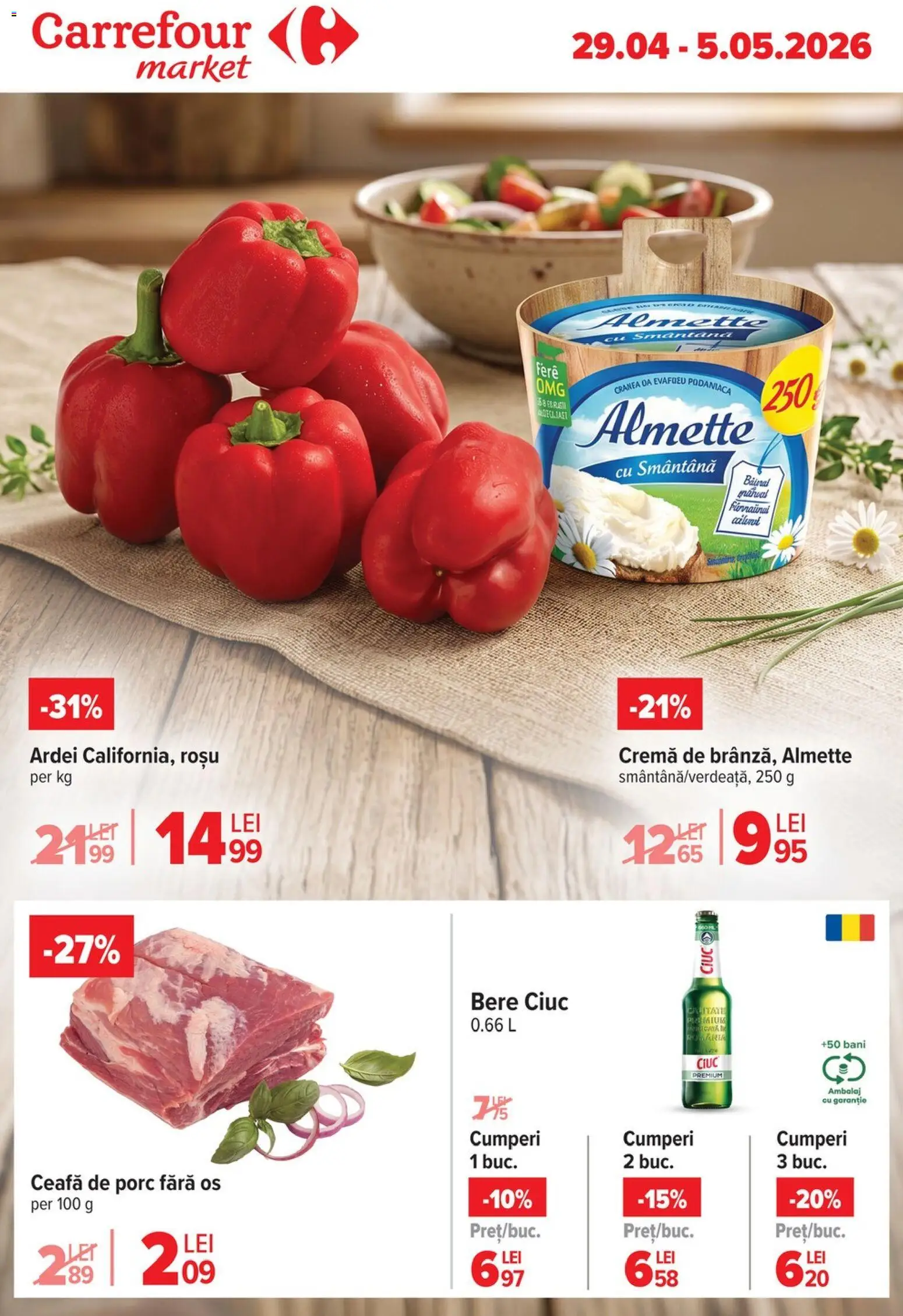 Catalog Carrefour 29 Aprilie - 4 Mai 2026 | Pagina 1 | Produse: Keçeli kalem, Ardei, Bere, Smântână