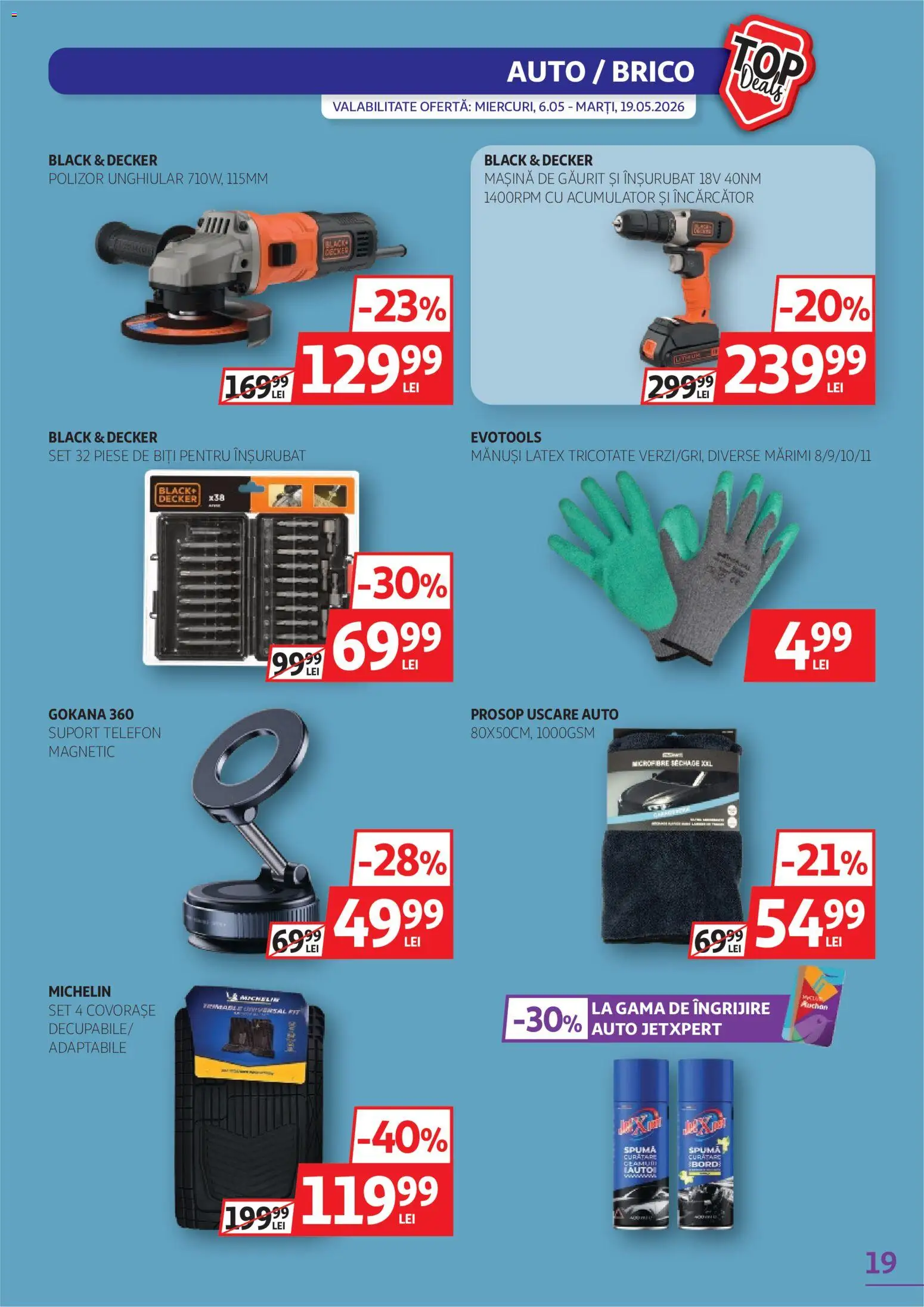 Catalog Auchan 6 - 18 Mai 2026 | Pagina 19 | Produse: Mănuși, Mașină de găurit, Telefon, Încărcător