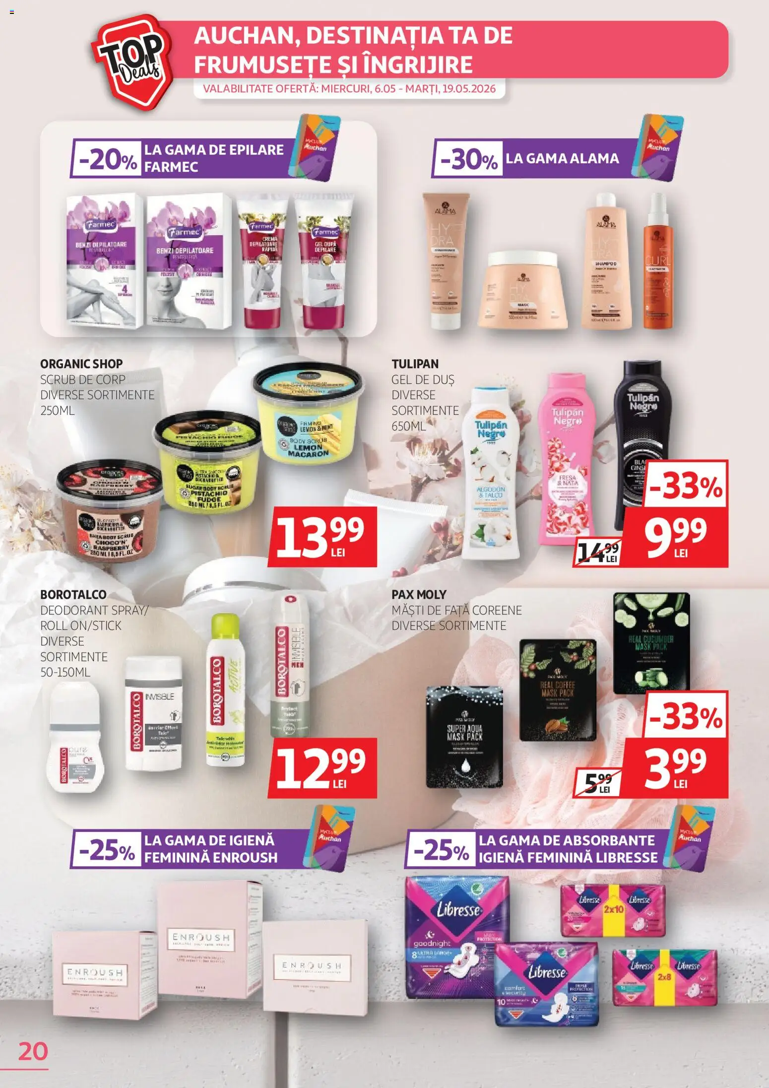 Catalog Auchan 6 - 18 Mai 2026 | Pagina 20 | Produse: Scrub, Body, Deodorant, Absorbante