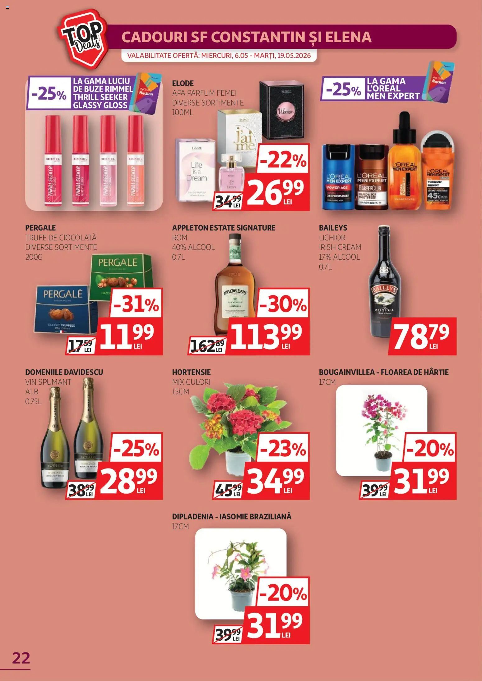 Catalog Auchan 6 - 18 Mai 2026 | Pagina 22 | Produse: Dipladenia, Lichior, Ciocolată, Apă