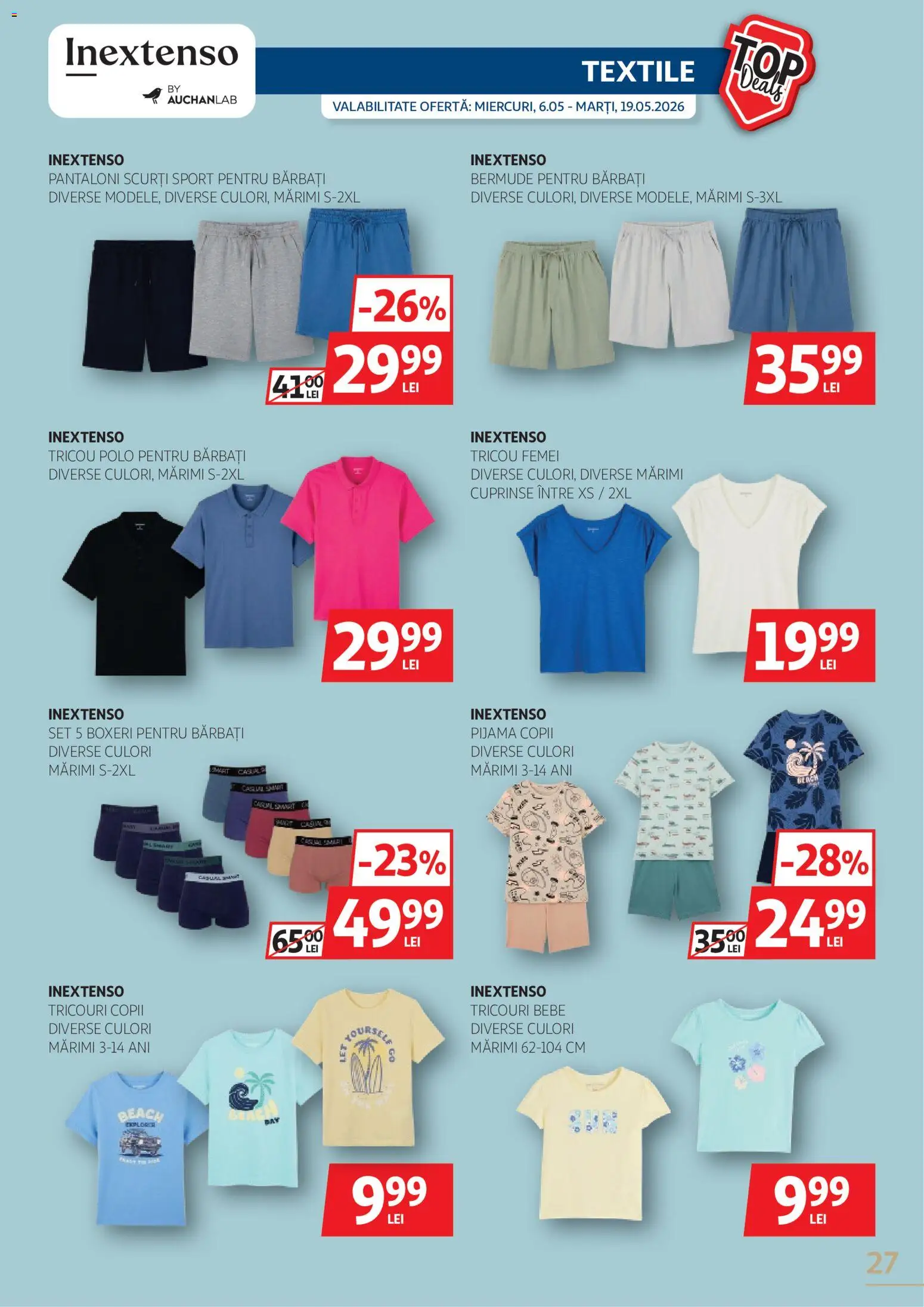 Catalog Auchan 6 - 18 Mai 2026 | Pagina 27 | Produse: Tricou, Pantaloni, Pantaloni scurți, Boxeri