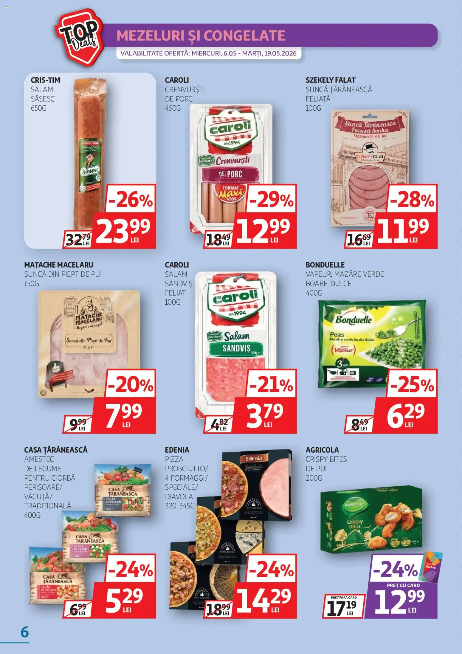 Catalog Auchan 6 - 18 Mai 2026 | Pagina 6 | Produse: Bahçe aydınlatması, Hacıyatmaz Kedi Oyuncağı, Pizza, Legume
