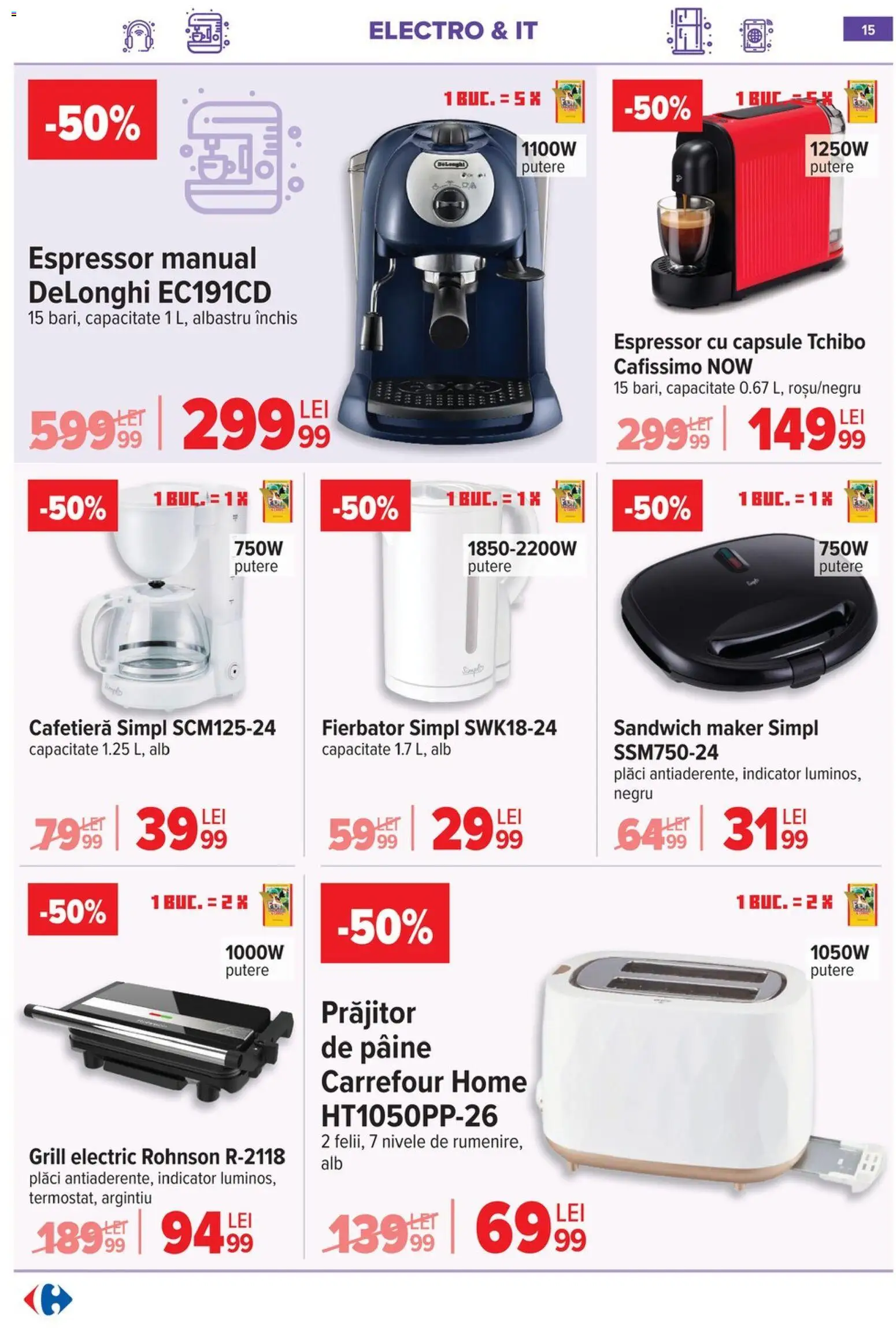 Catalog Carrefour 6 - 18 Mai 2026 | Pagina 16 | Produse: Espressor, Grill, Cafetieră, Pâine