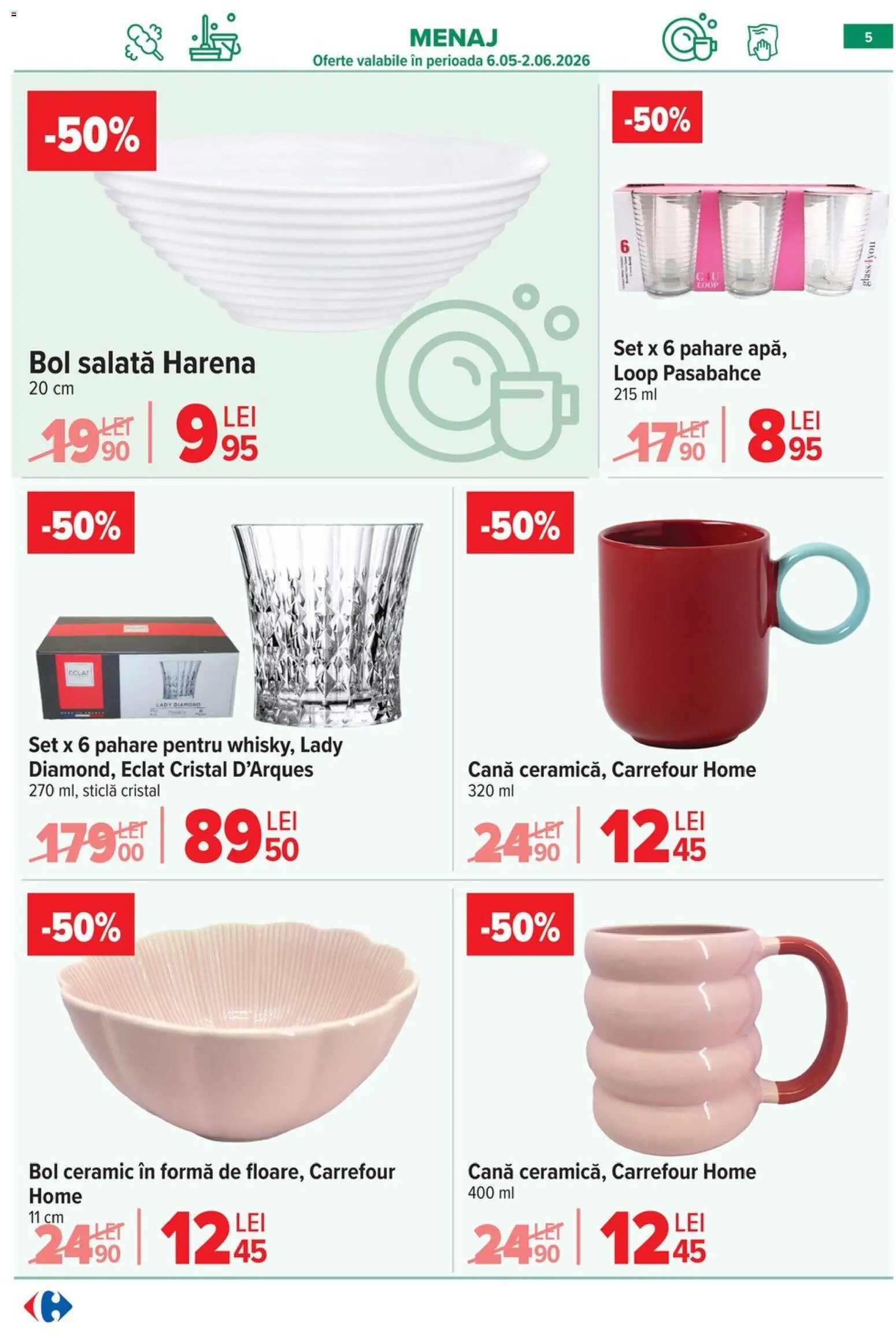 Catalog Carrefour 6 - 18 Mai 2026 | Pagina 6 | Produse: Pahare, Bol, Salată