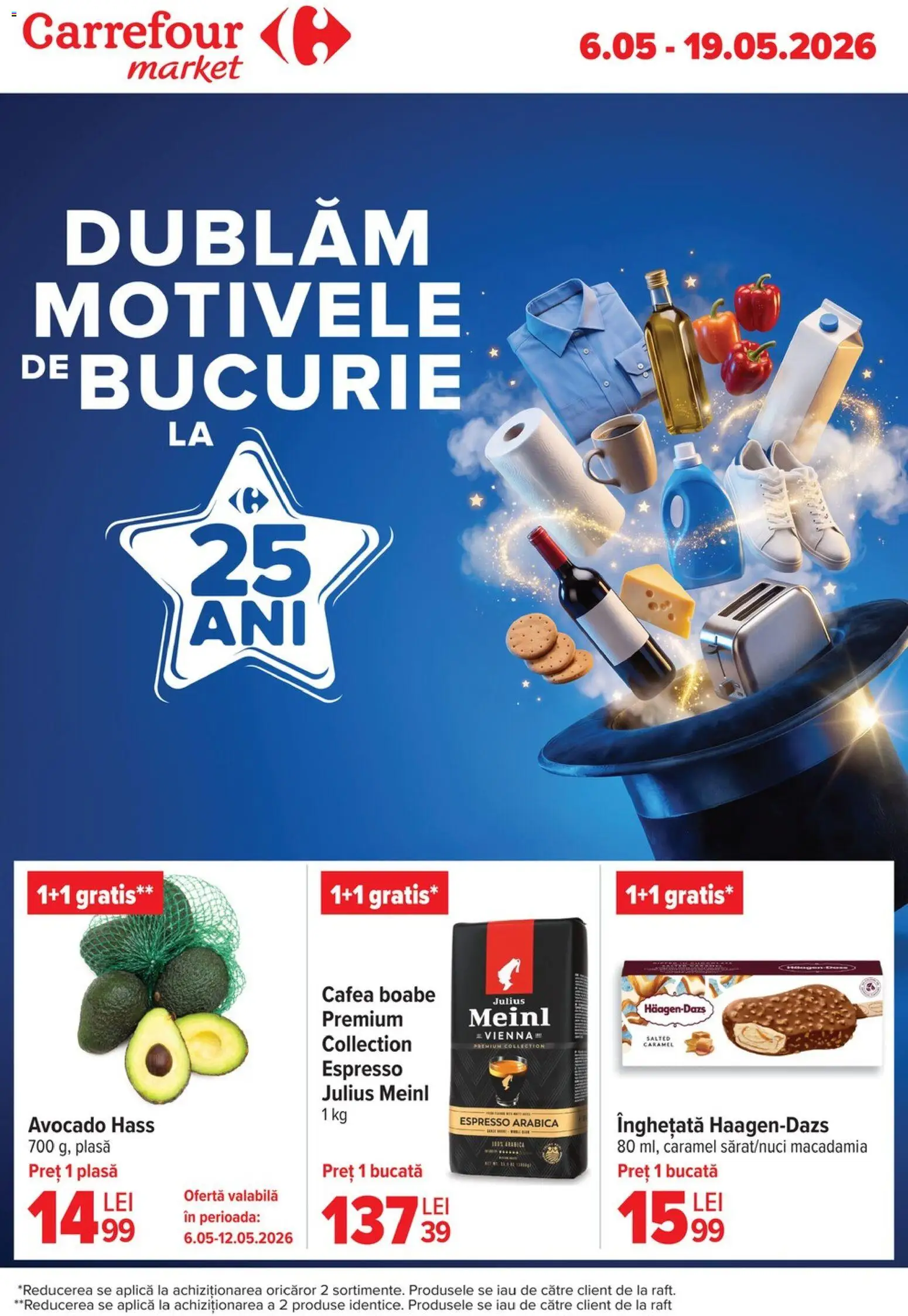 Catalog Carrefour 6 - 18 Mai 2026 | Pagina 1 | Produse: Raft, Cafea, Înghețată, Avocado