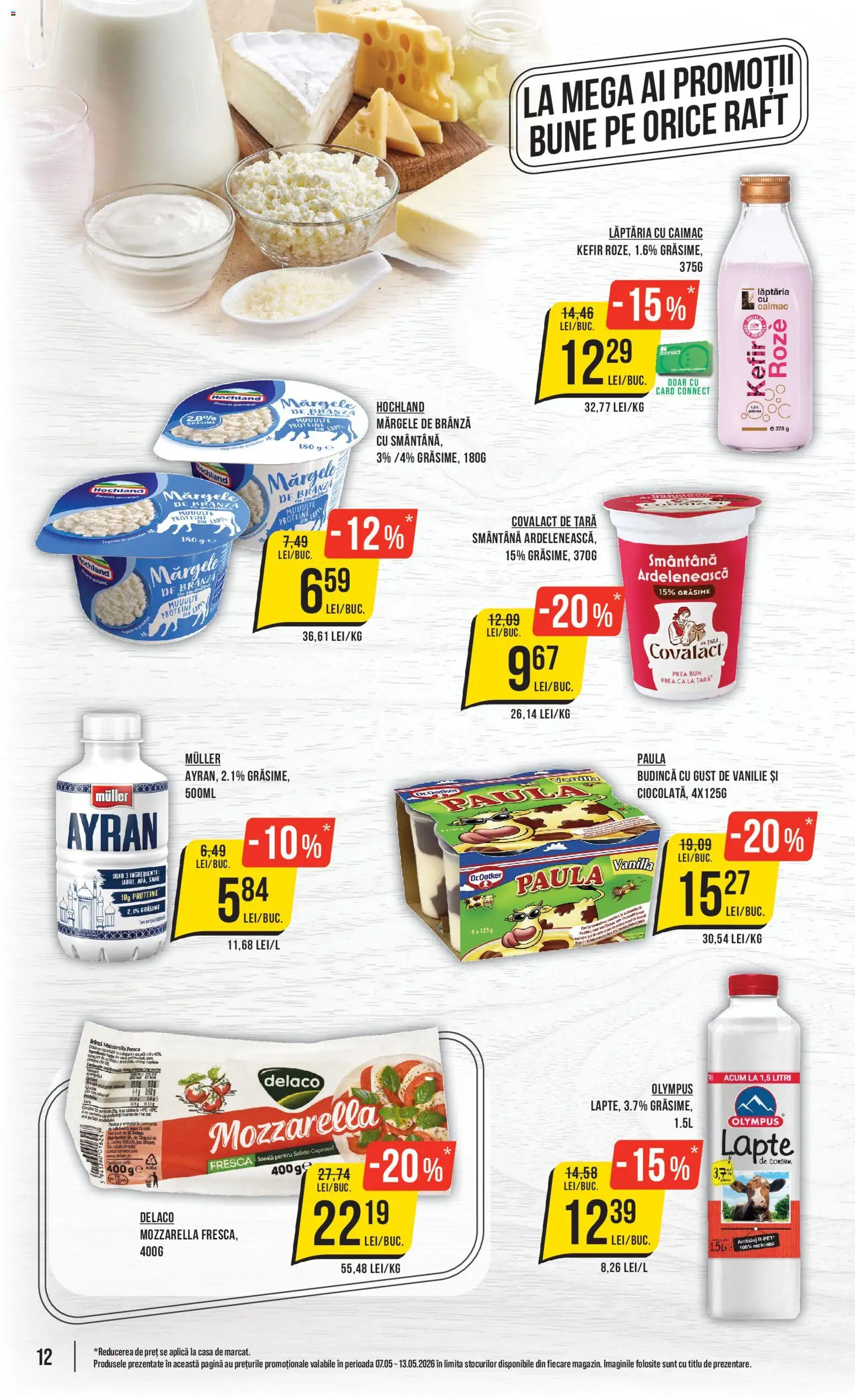 Catalog Mega Image 7 - 12 Mai 2026 | Pagina 12 | Produse: Masaüstü kılıfı, Mozzarella, Lapte, Smântână