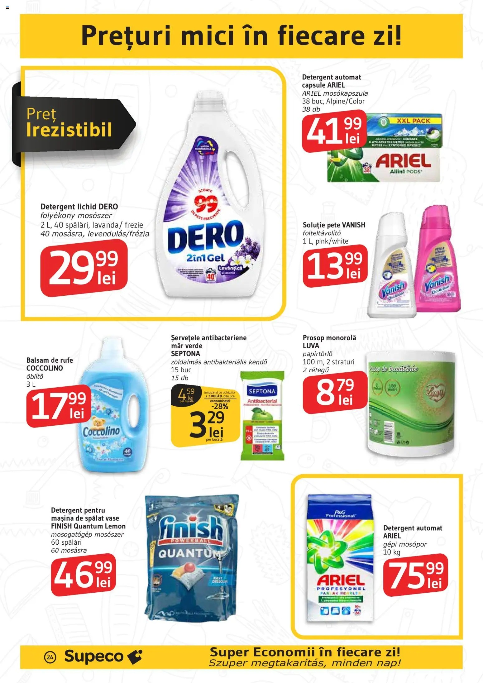 Catalog Supeco 14 Mai - 2 Iunie 2026 | Pagina 24 | Produse: Mașină De Spălat, Prosop monorolă, Detergent, Șervețele antibacteriene