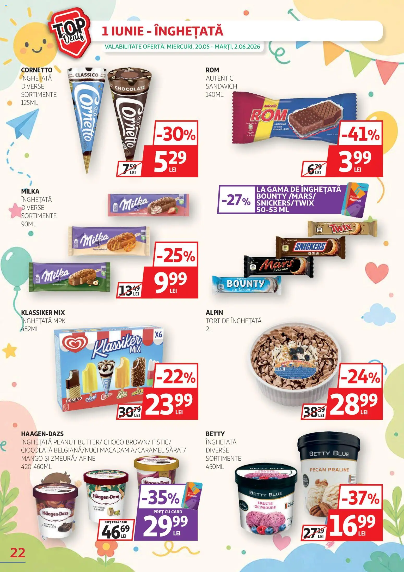 Catalog Auchan 20 Mai - 1 Iunie 2026 | Pagina 22 | Produse: Afine, Praline, Ciocolată, Înghețată